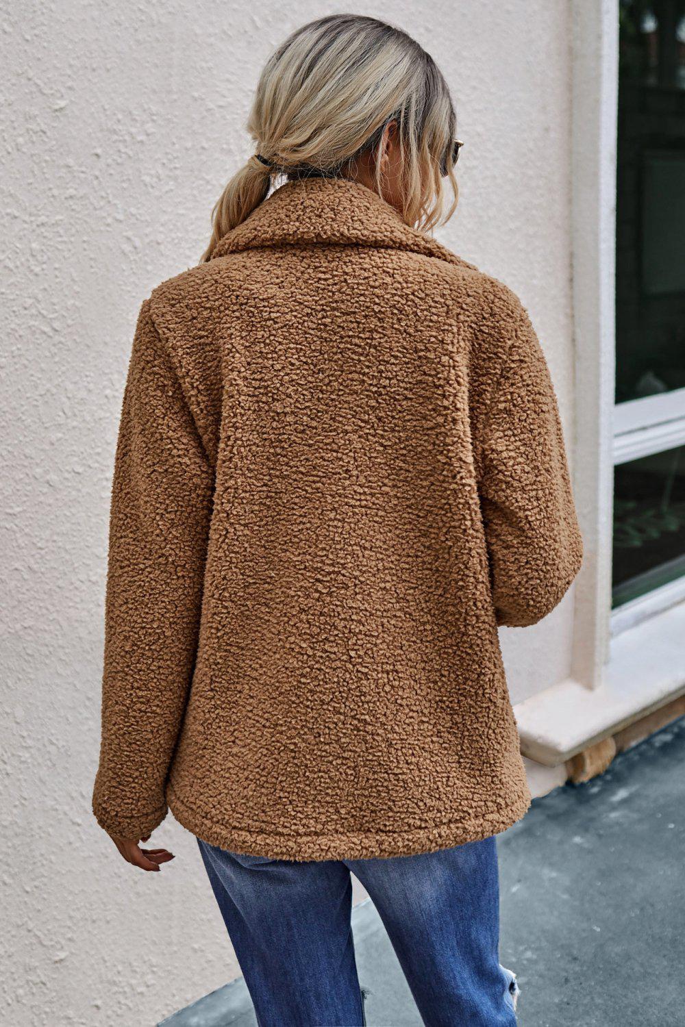 The Softest Double Button Lapel Collar Teddy Coat BLUE ZONE PLANET