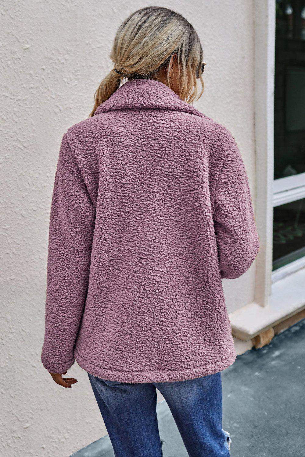 The Softest Double Button Lapel Collar Teddy Coat BLUE ZONE PLANET