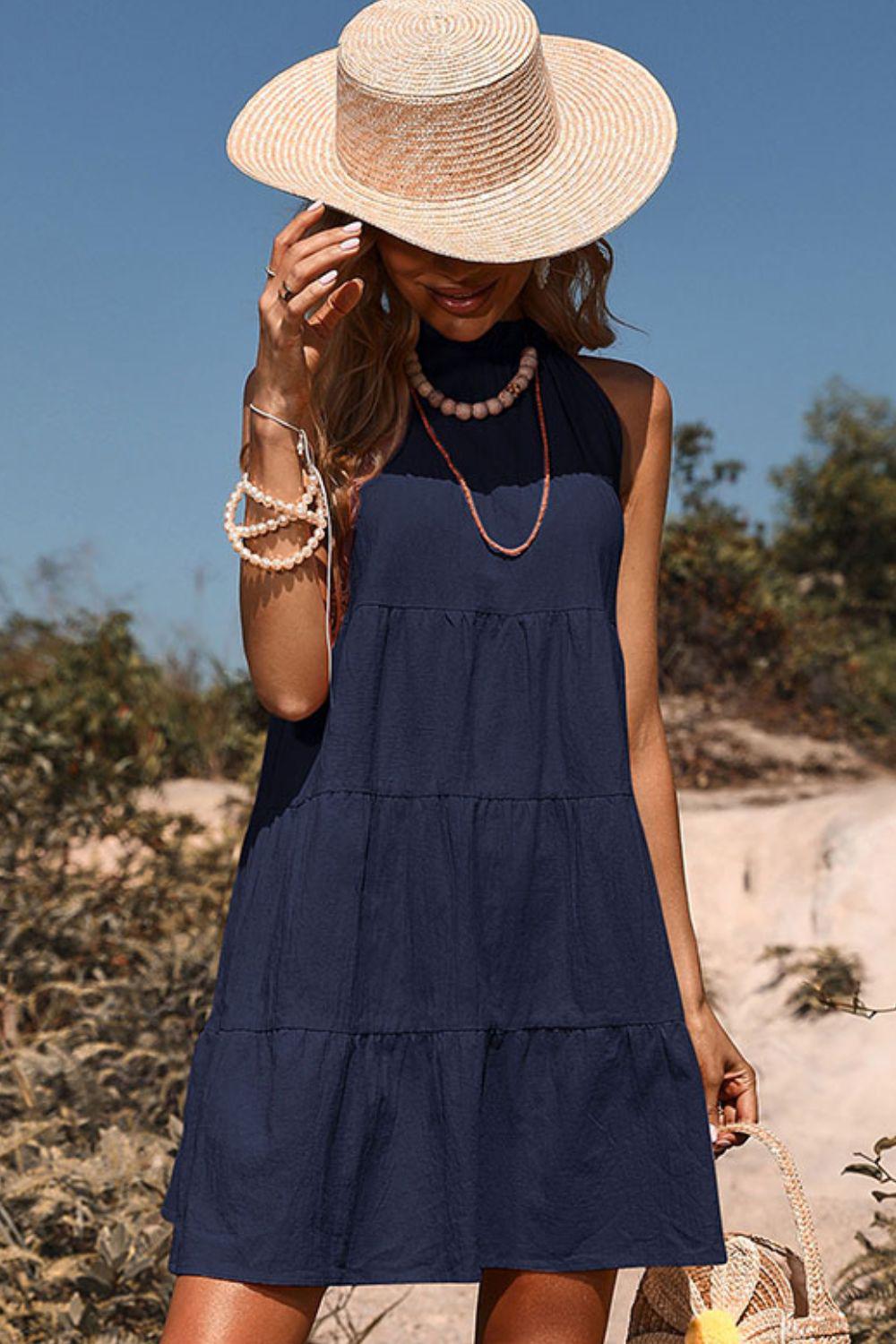 Tie Back Sleeveless Tiered Dress BLUE ZONE PLANET