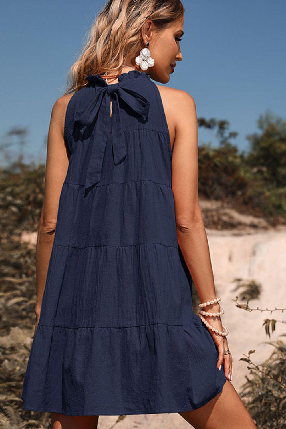Tie Back Sleeveless Tiered Dress BLUE ZONE PLANET