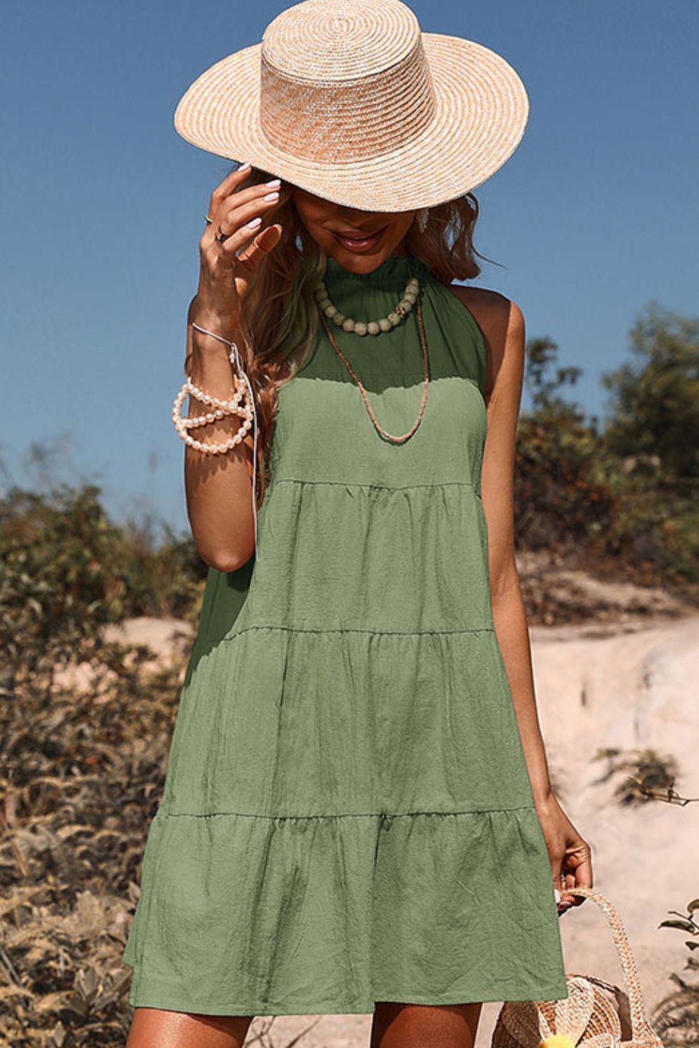 Tie Back Sleeveless Tiered Dress BLUE ZONE PLANET