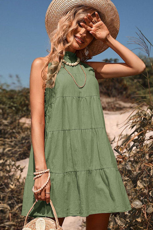 Tie Back Sleeveless Tiered Dress BLUE ZONE PLANET