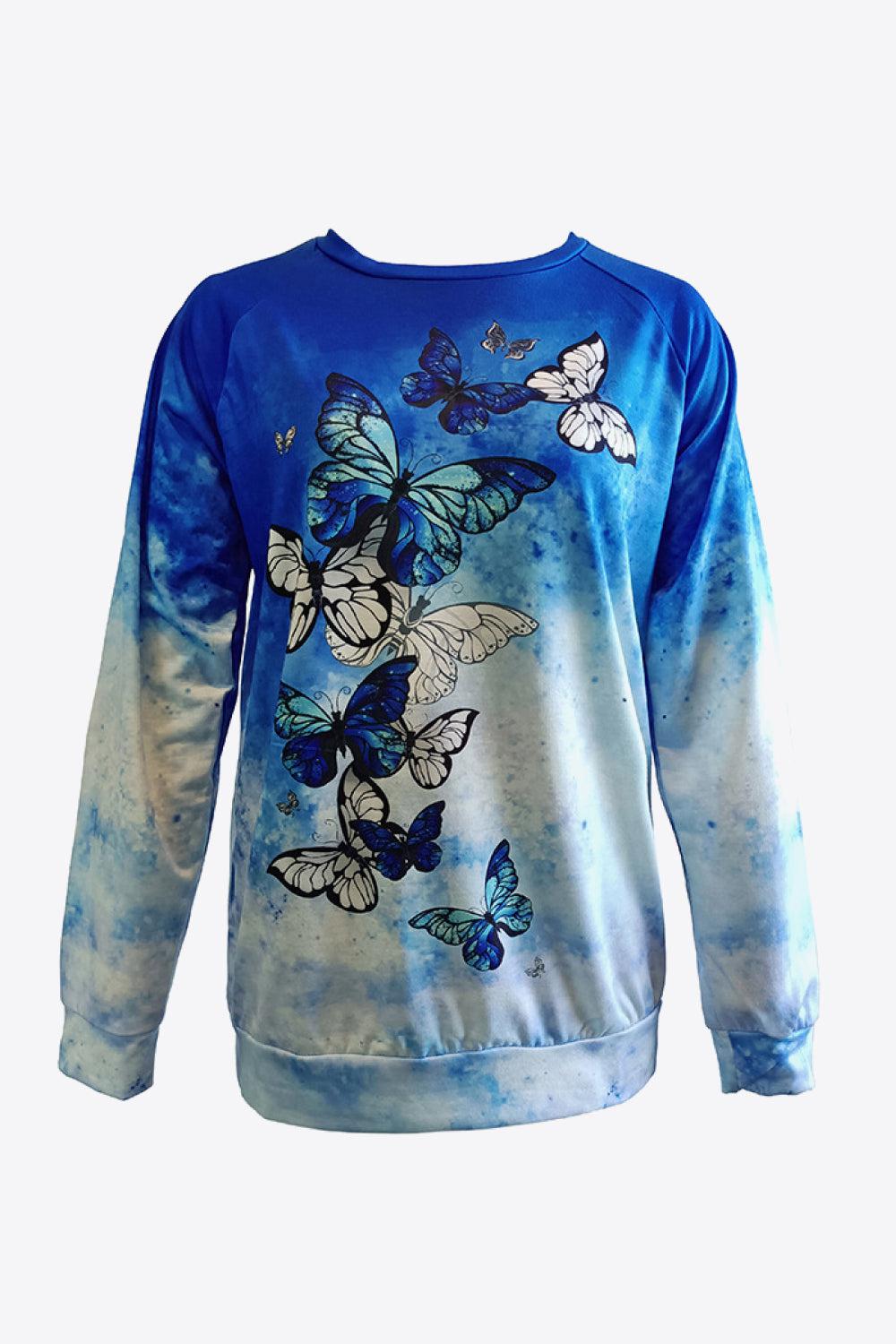 Tie-Dye Butterfly Graphic Raglan Sleeve Sweatshirt BLUE ZONE PLANET