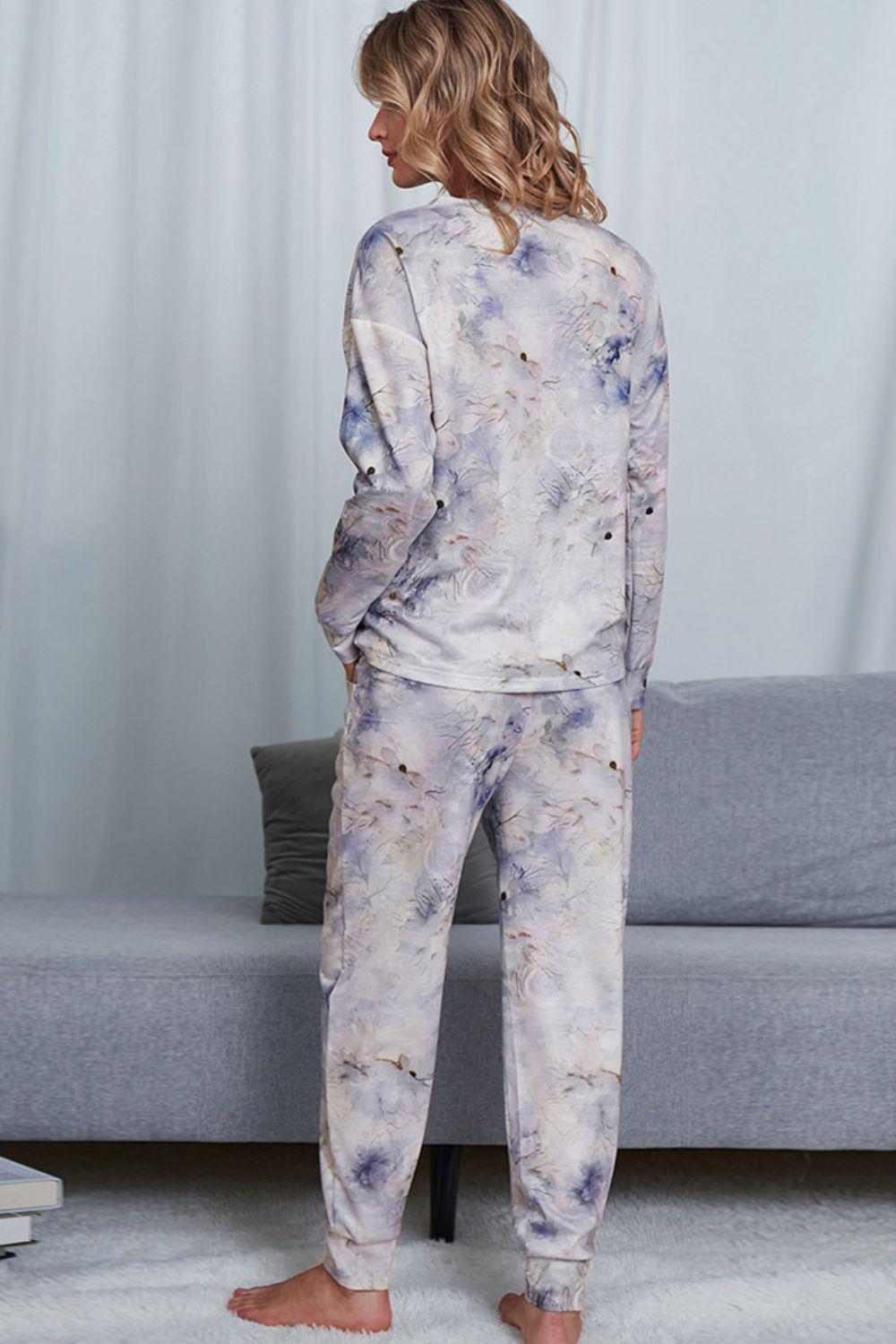 Tie-Dye Crewneck Top and Drawstring Waist Joggers Lounge Set BLUE ZONE PLANET