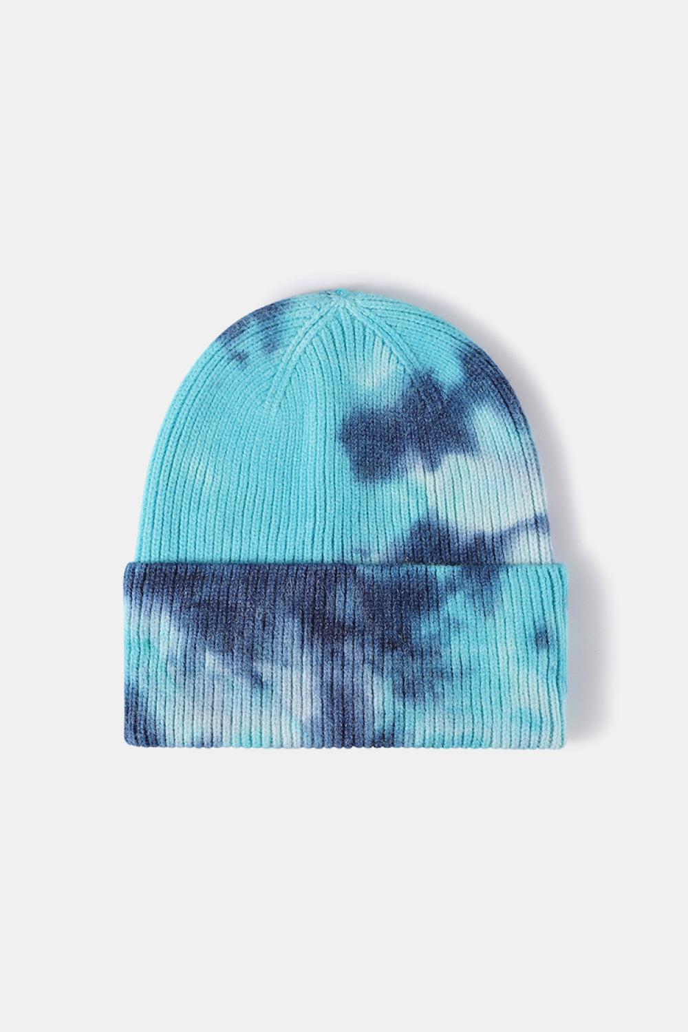 Tie-Dye Cuffed Rib-Knit Beanie Hat BLUE ZONE PLANET