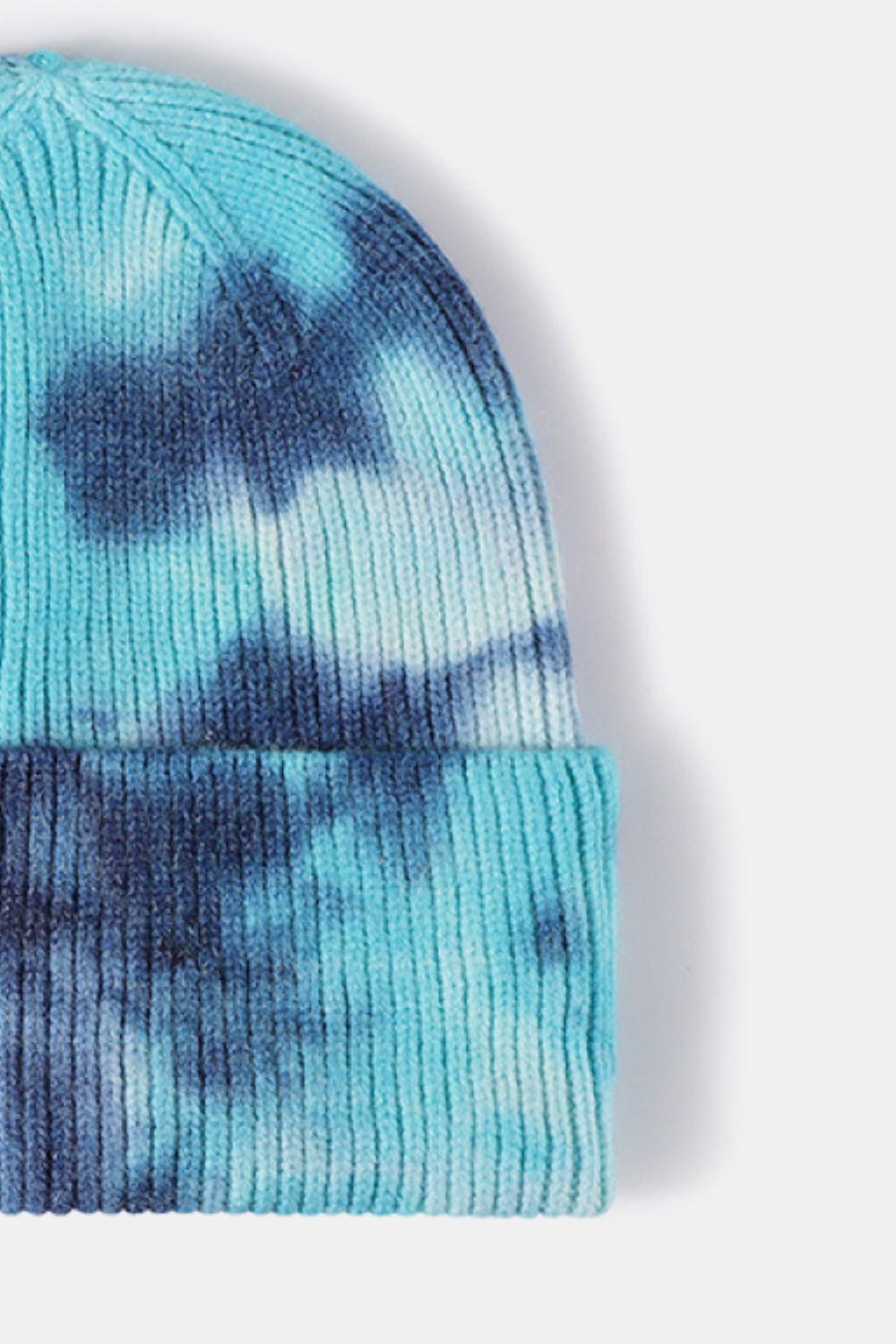 Tie-Dye Cuffed Rib-Knit Beanie Hat BLUE ZONE PLANET