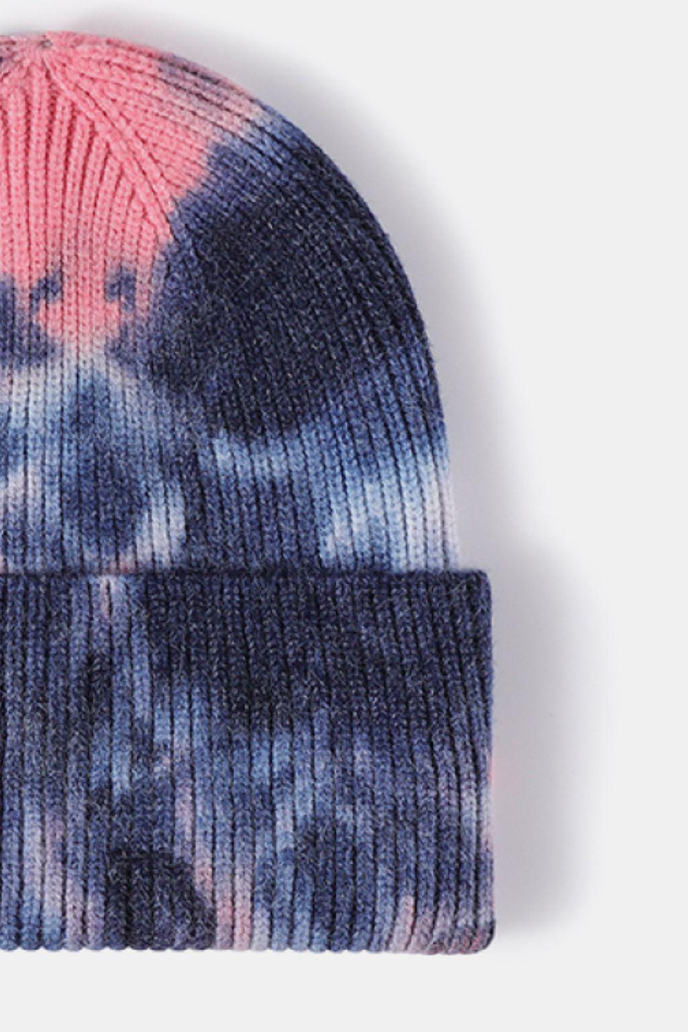 Tie-Dye Cuffed Rib-Knit Beanie Hat BLUE ZONE PLANET