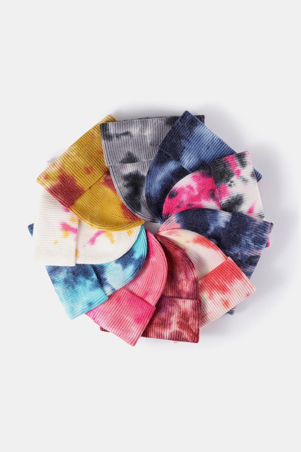 Tie-Dye Cuffed Rib-Knit Beanie Hat BLUE ZONE PLANET