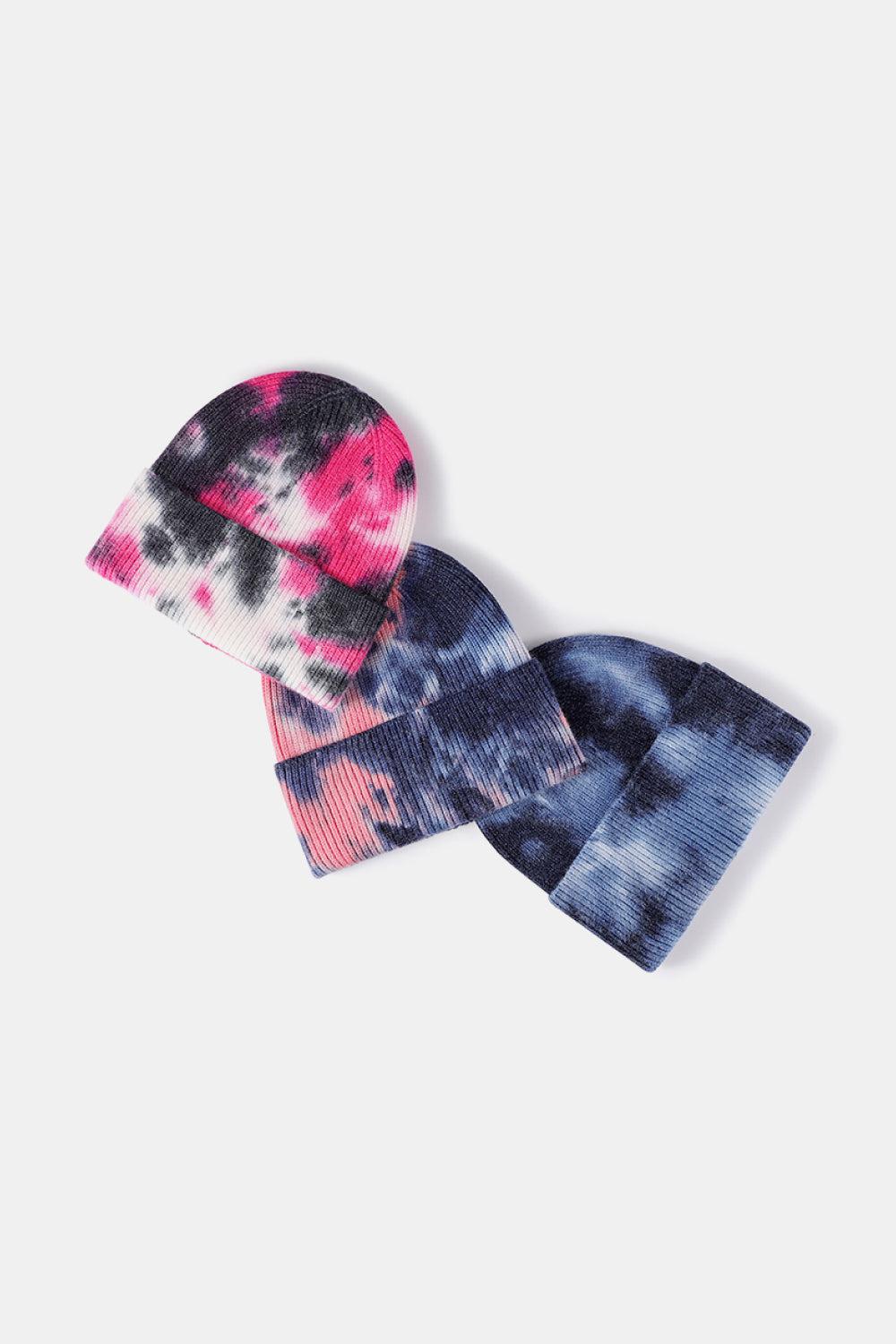 Tie-Dye Cuffed Rib-Knit Beanie Hat BLUE ZONE PLANET