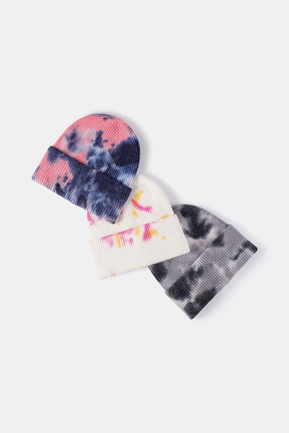 Tie-Dye Cuffed Rib-Knit Beanie Hat BLUE ZONE PLANET