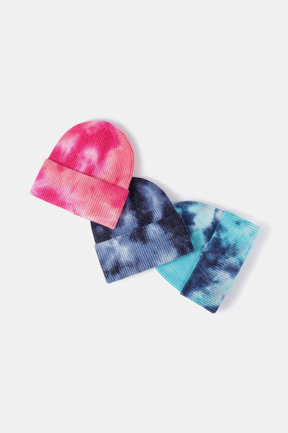 Tie-Dye Cuffed Rib-Knit Beanie Hat BLUE ZONE PLANET