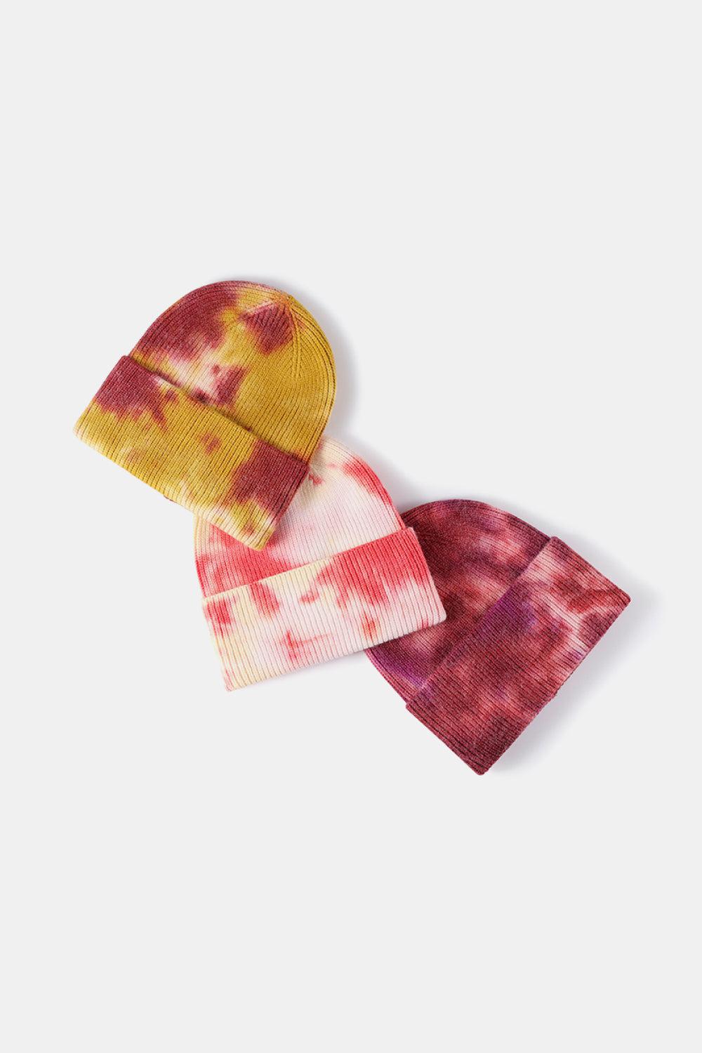 Tie-Dye Cuffed Rib-Knit Beanie Hat BLUE ZONE PLANET