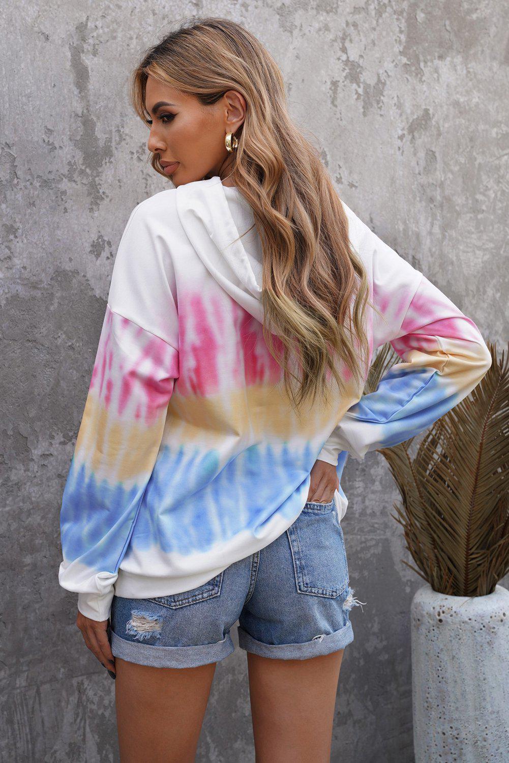 Tie-Dye Drawstring Pullover Hoodie BLUE ZONE PLANET