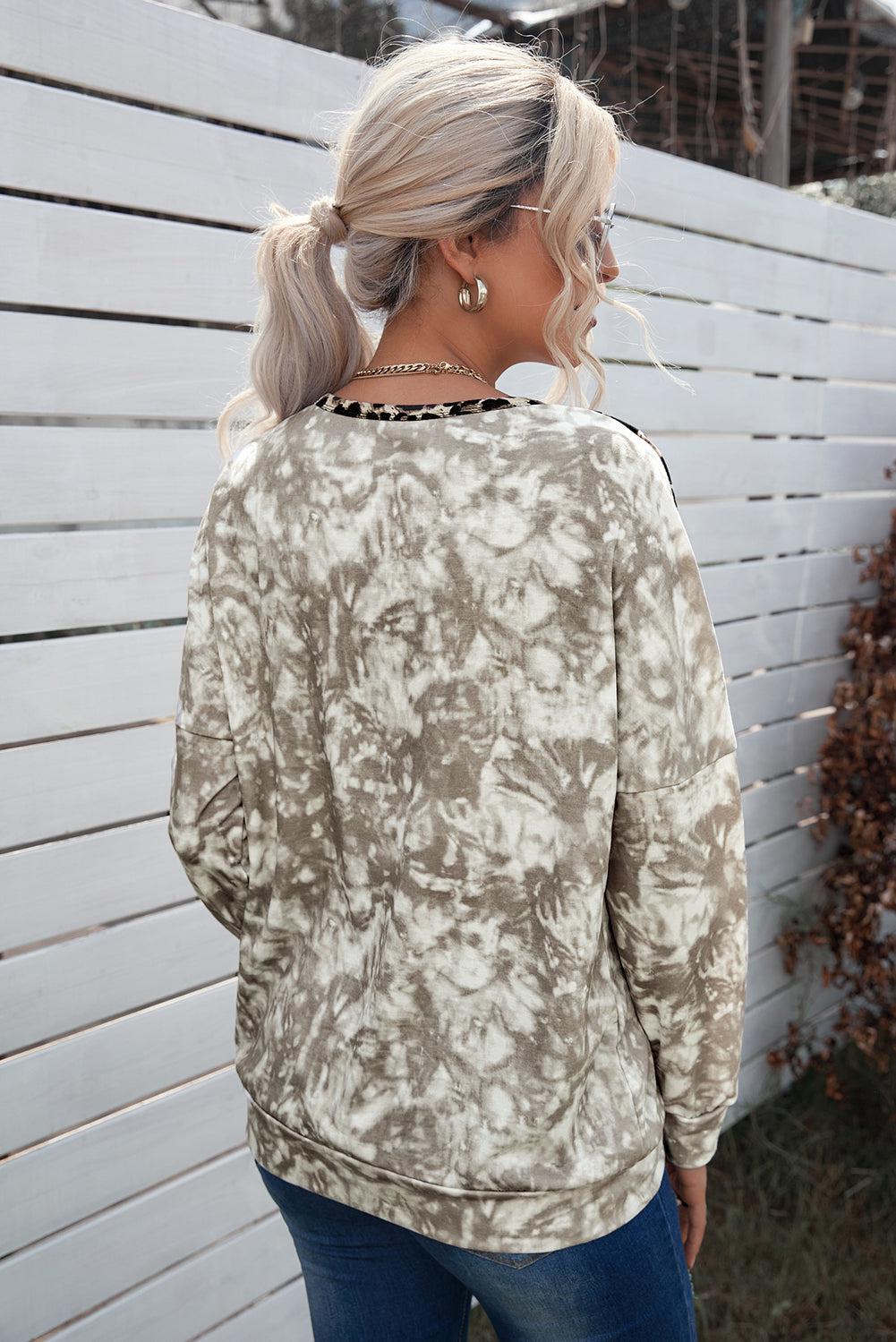 Tie-Dye Leopard Round Neck Sweatshirt BLUE ZONE PLANET
