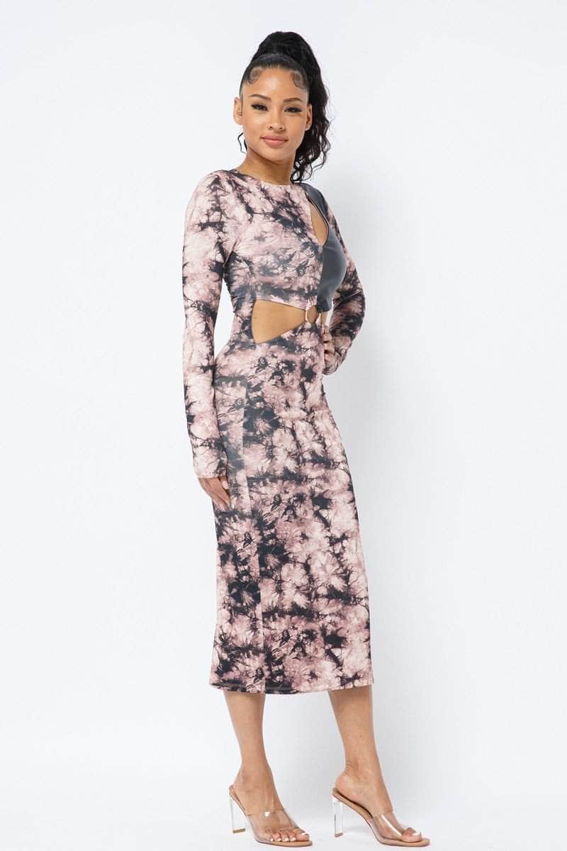 Tie Dye Long Sleeve Midi Dress Blue Zone Planet