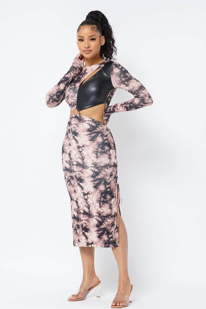 Tie Dye Long Sleeve Midi Dress Blue Zone Planet