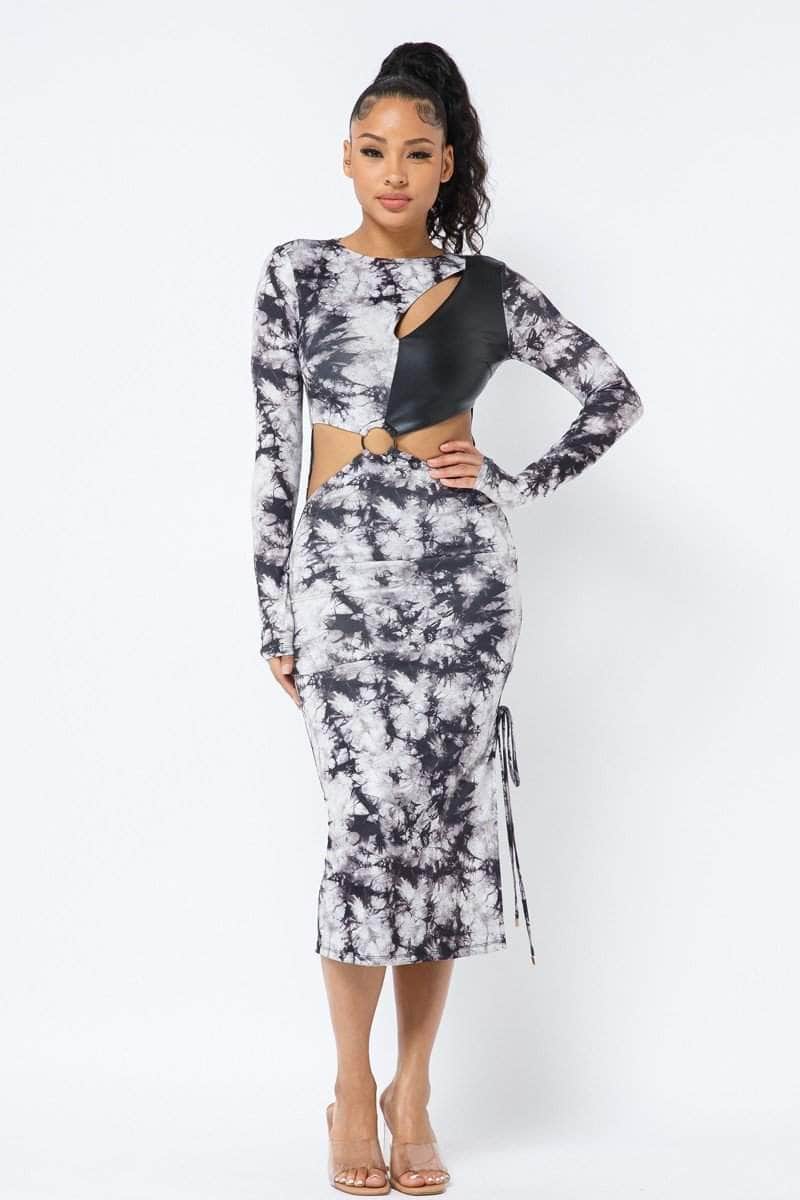 Tie Dye Long Sleeve Midi Dress Blue Zone Planet