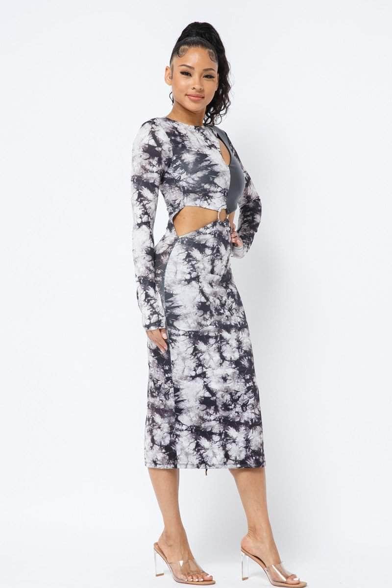 Tie Dye Long Sleeve Midi Dress Blue Zone Planet