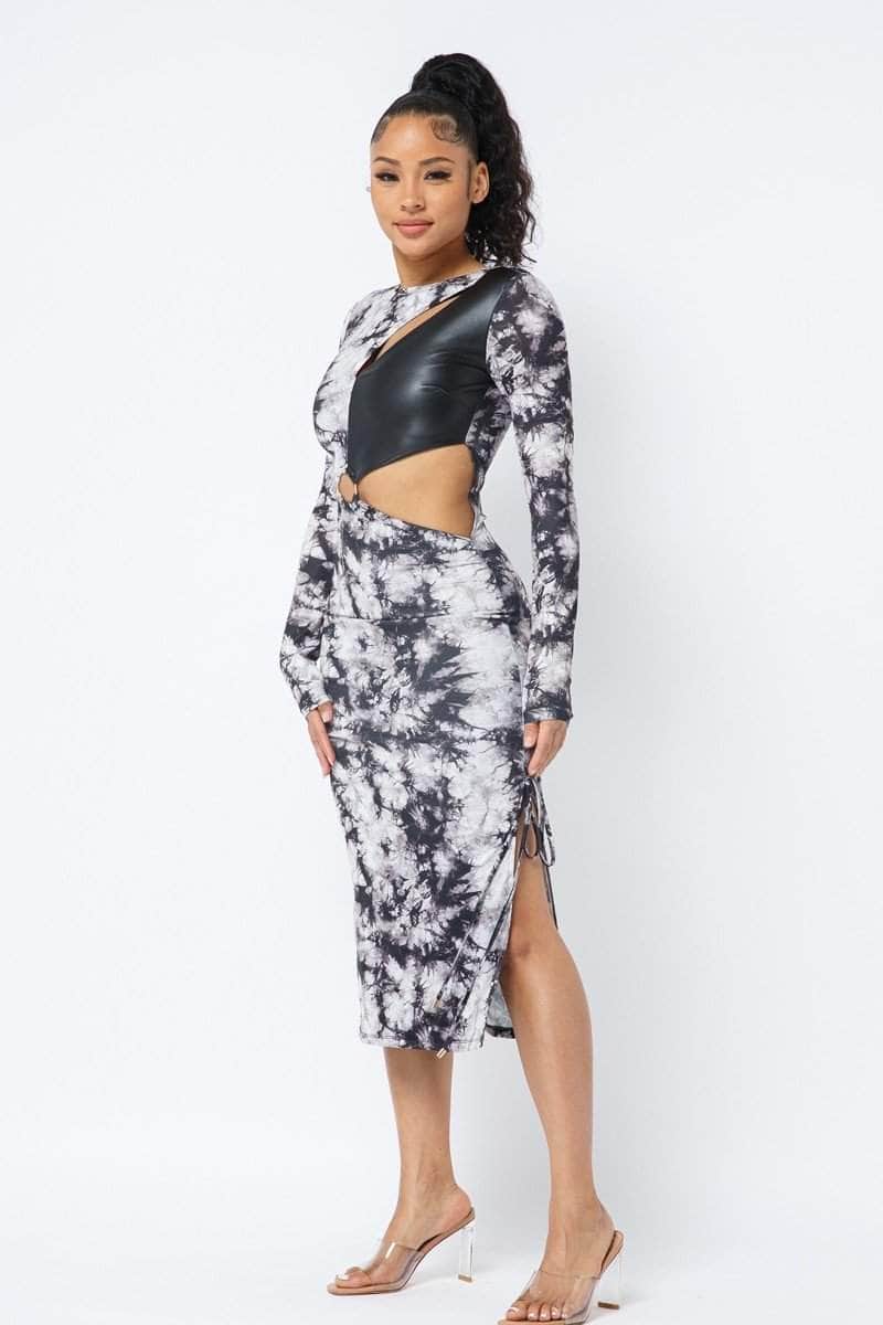 Tie Dye Long Sleeve Midi Dress Blue Zone Planet