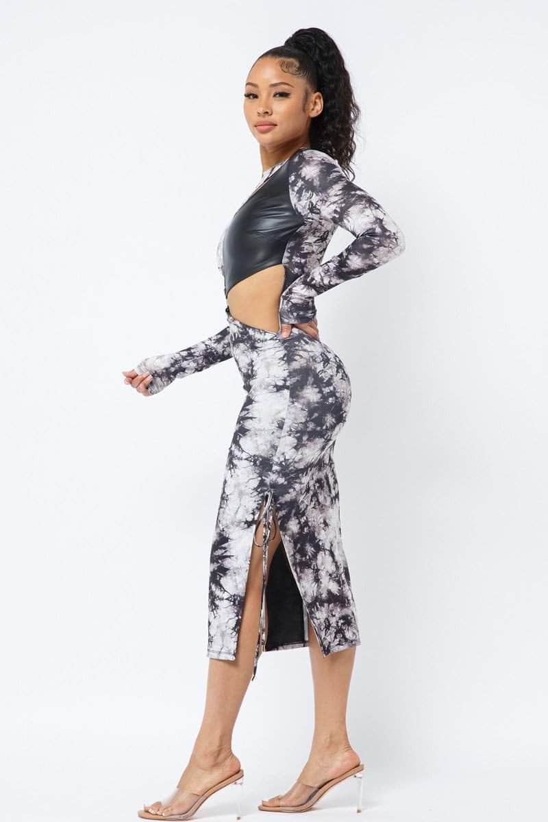 Tie Dye Long Sleeve Midi Dress Blue Zone Planet