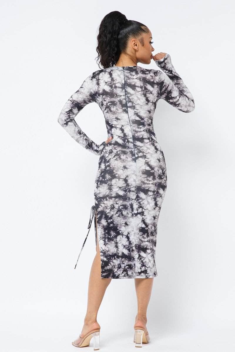 Tie Dye Long Sleeve Midi Dress Blue Zone Planet