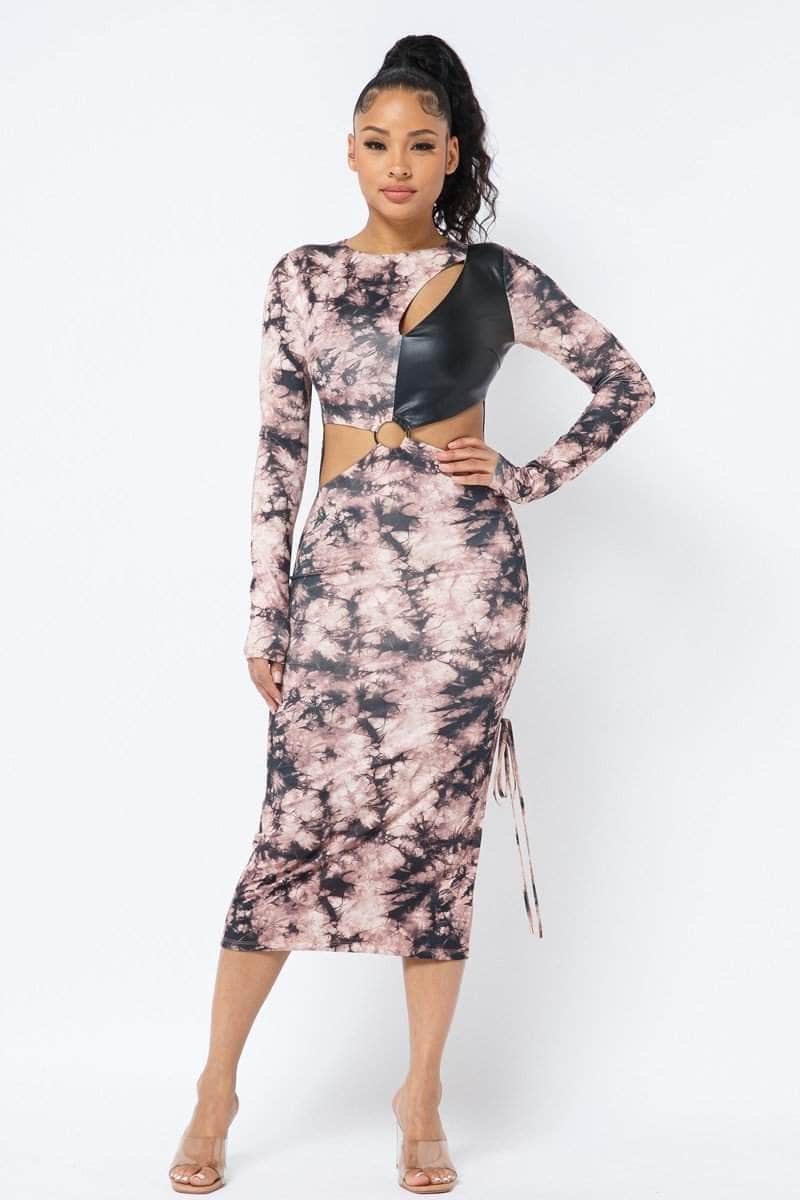 Tie Dye Long Sleeve Midi Dress Blue Zone Planet