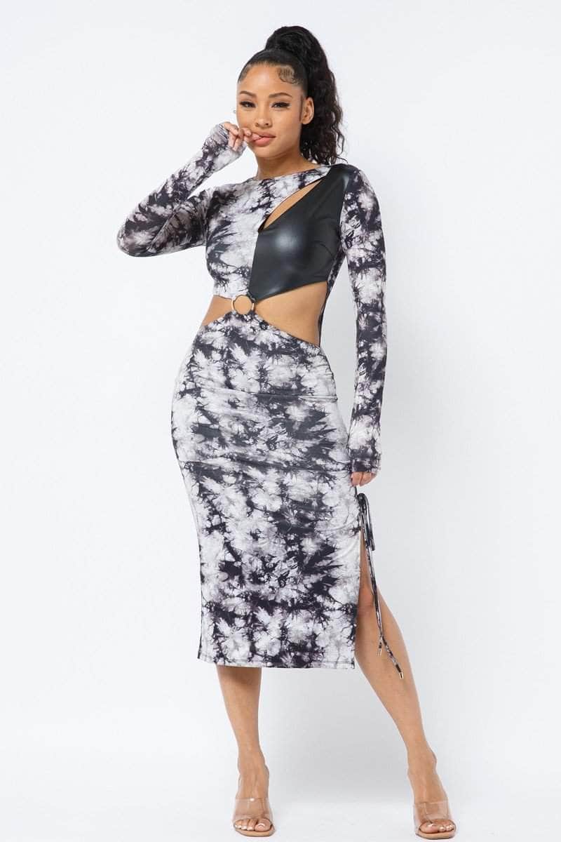 Tie Dye Long Sleeve Midi Dress Blue Zone Planet