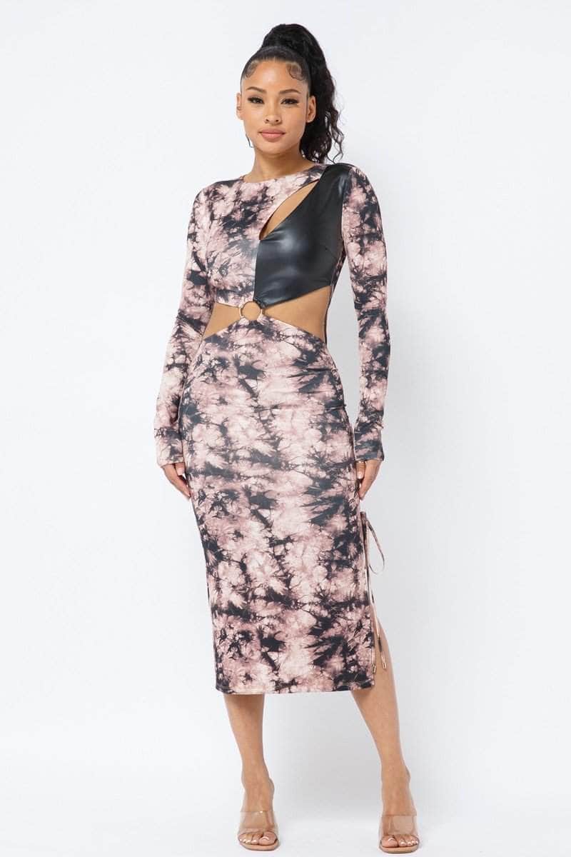 Tie Dye Long Sleeve Midi Dress Blue Zone Planet