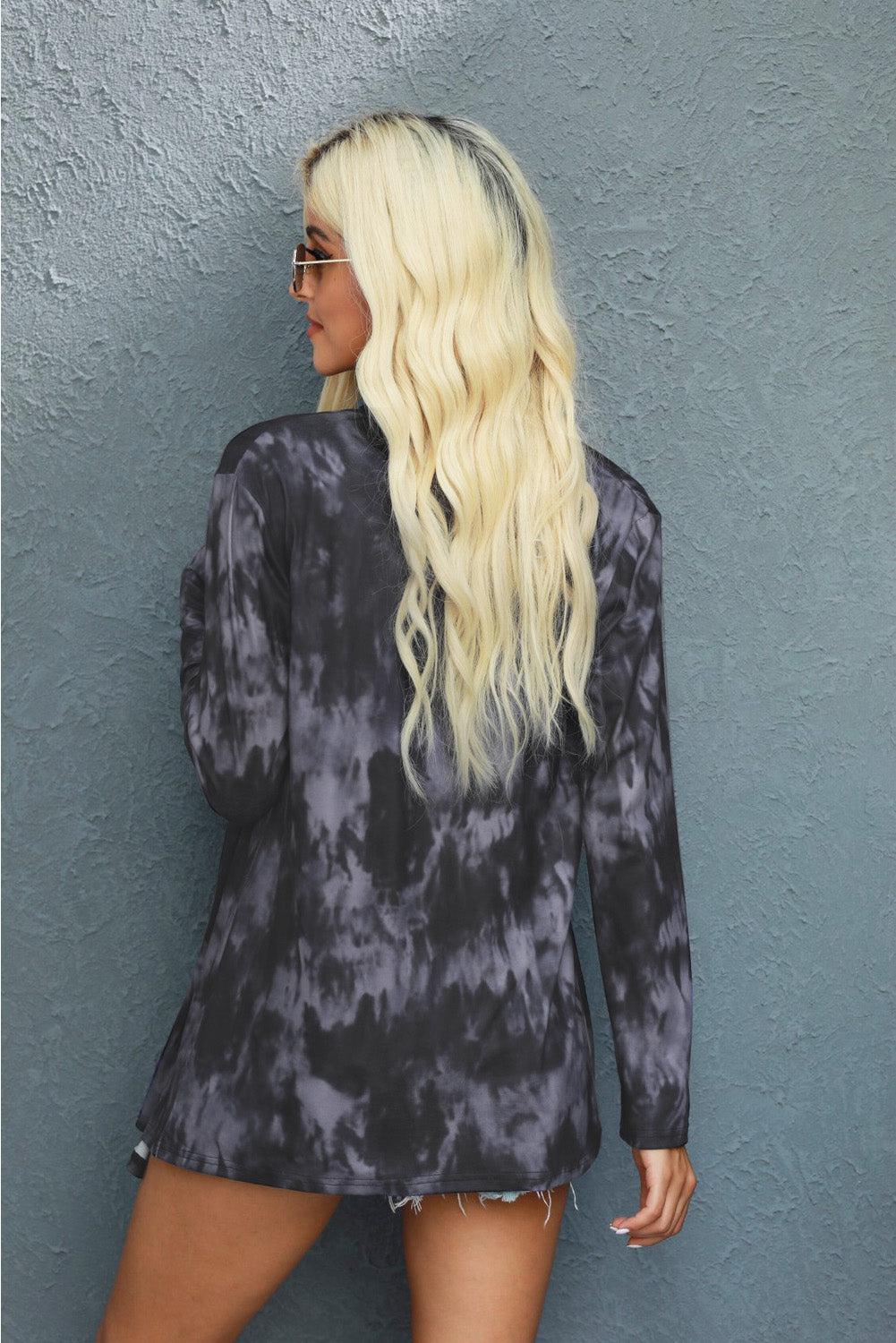 Tie-Dye Open Front Long Sleeve Cardigan BLUE ZONE PLANET