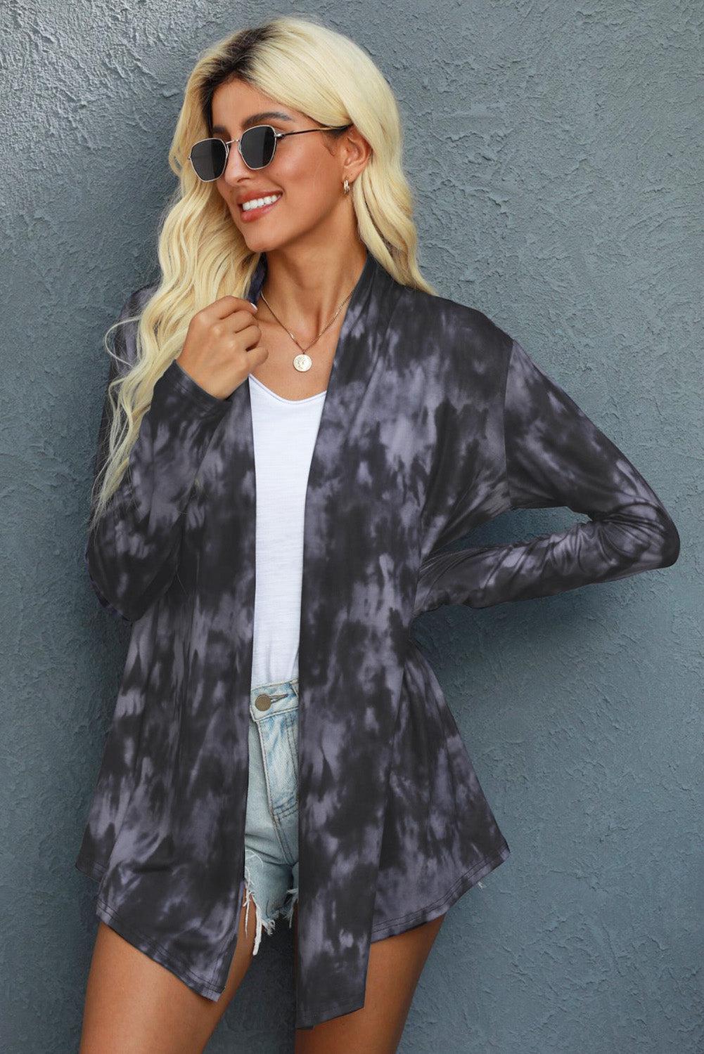 Tie-Dye Open Front Long Sleeve Cardigan BLUE ZONE PLANET