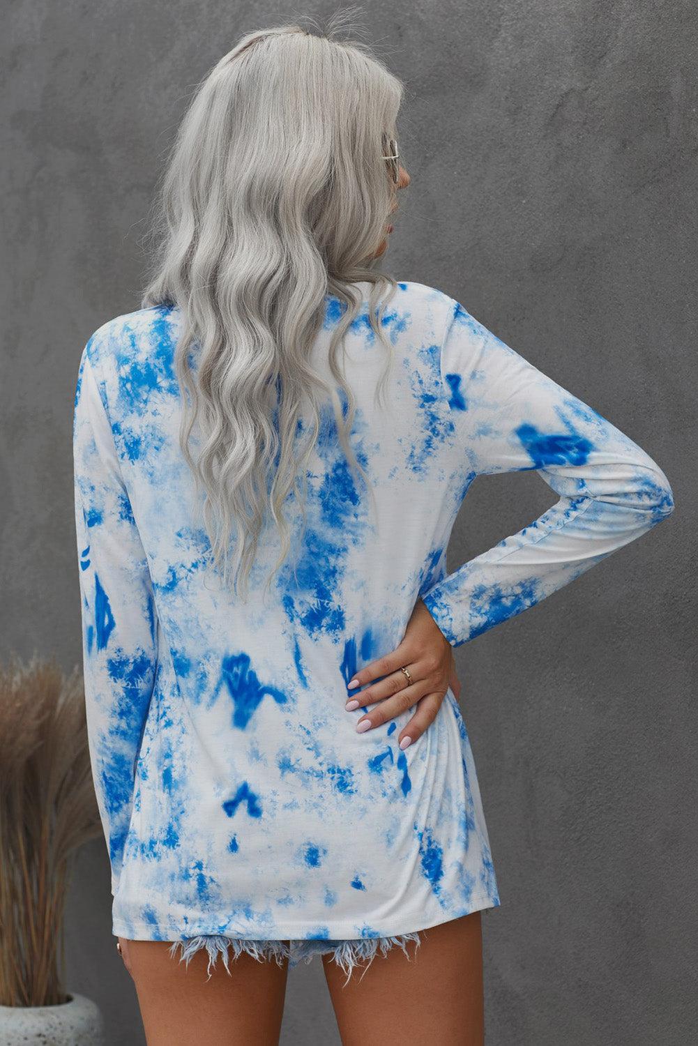 Tie-Dye Open Front Long Sleeve Cardigan BLUE ZONE PLANET