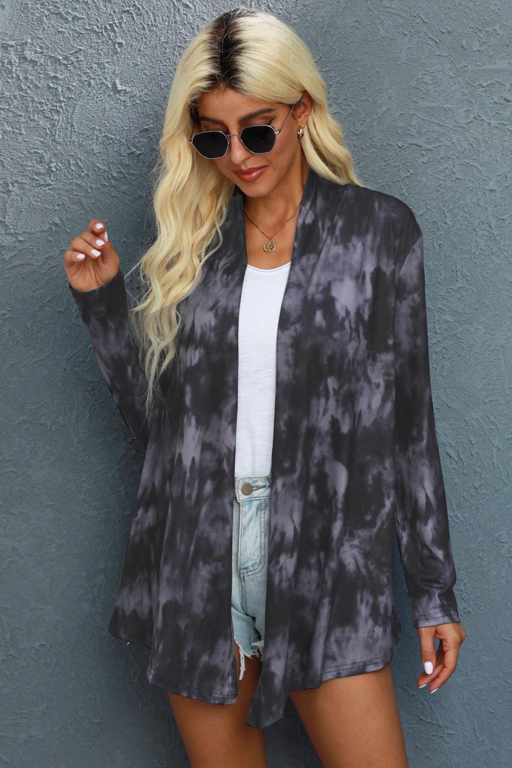 Tie-Dye Open Front Long Sleeve Cardigan BLUE ZONE PLANET