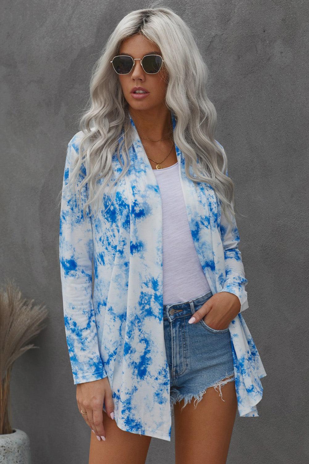 Tie-Dye Open Front Long Sleeve Cardigan BLUE ZONE PLANET