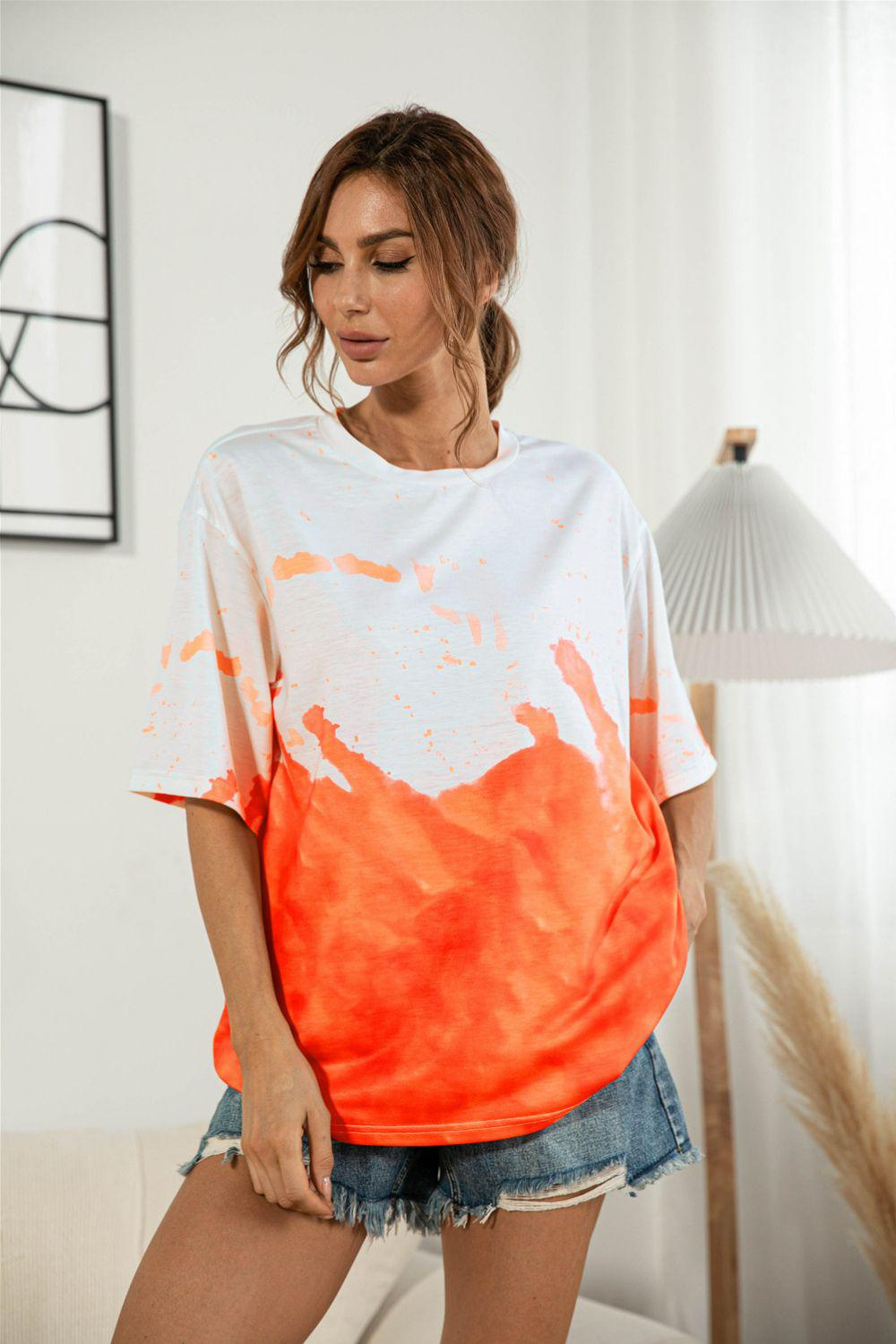 Tie-Dye Round Neck Tee Shirt BLUE ZONE PLANET