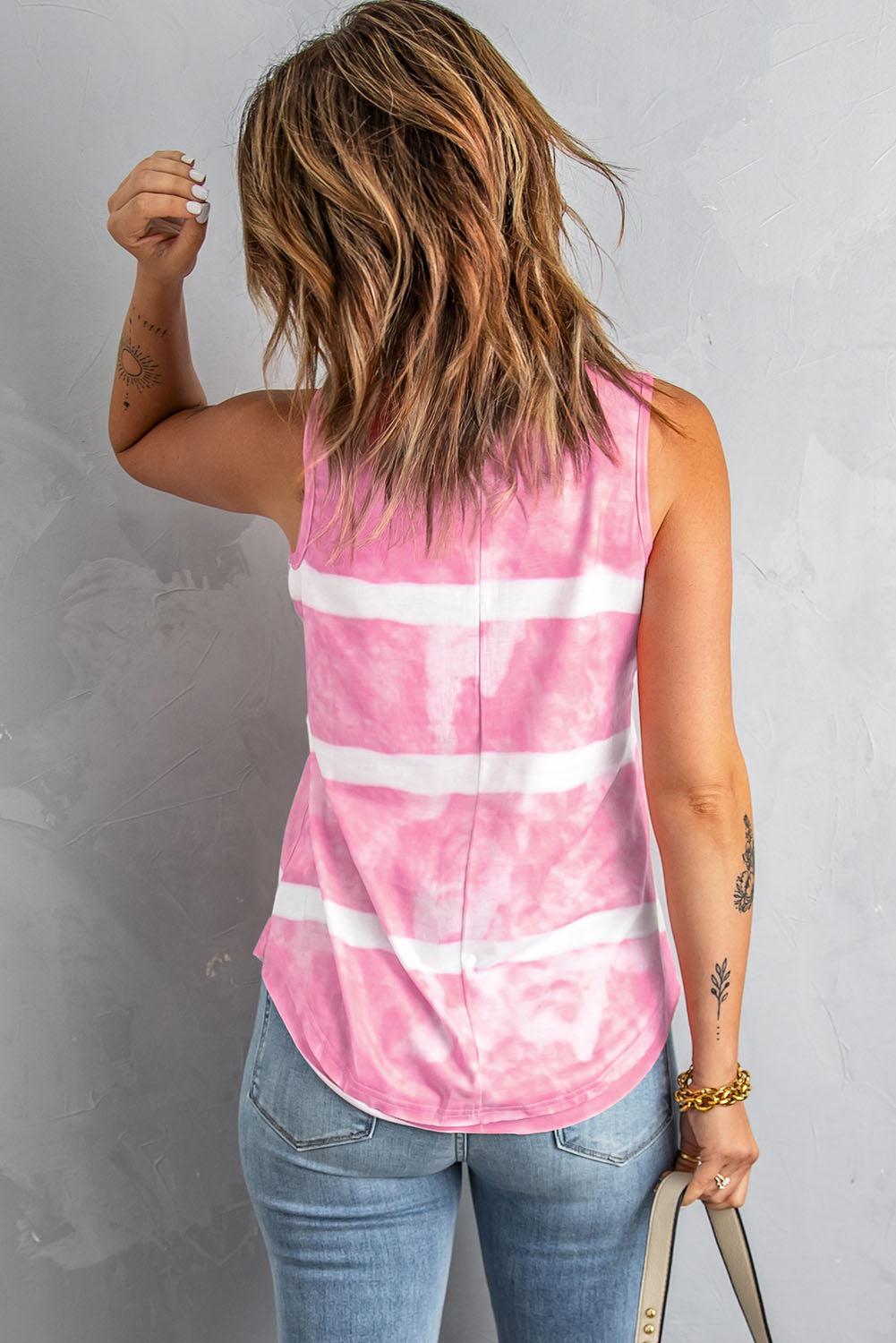 Tie-Dye Scoop Neck Henley Tank BLUE ZONE PLANET