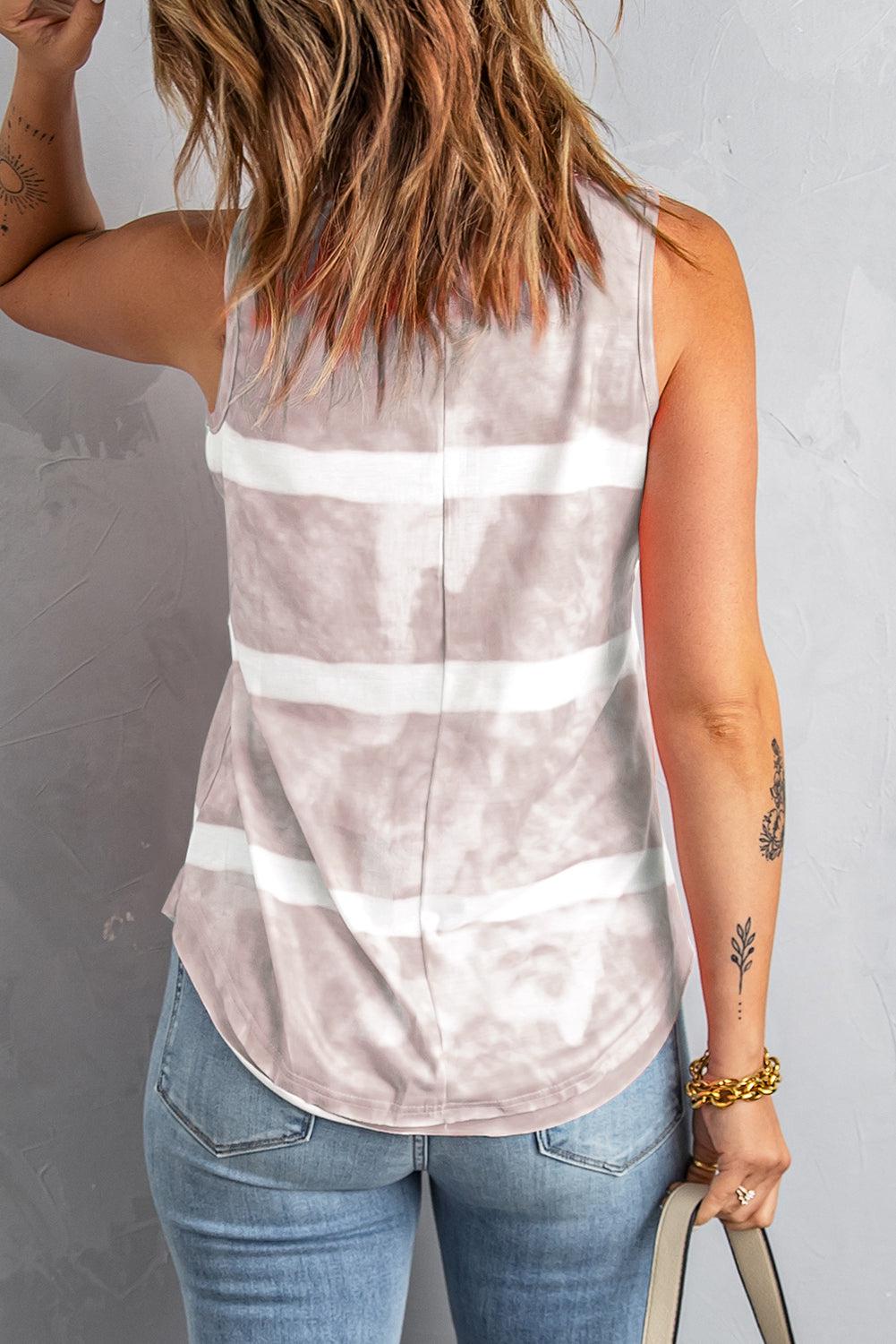 Tie-Dye Scoop Neck Henley Tank BLUE ZONE PLANET