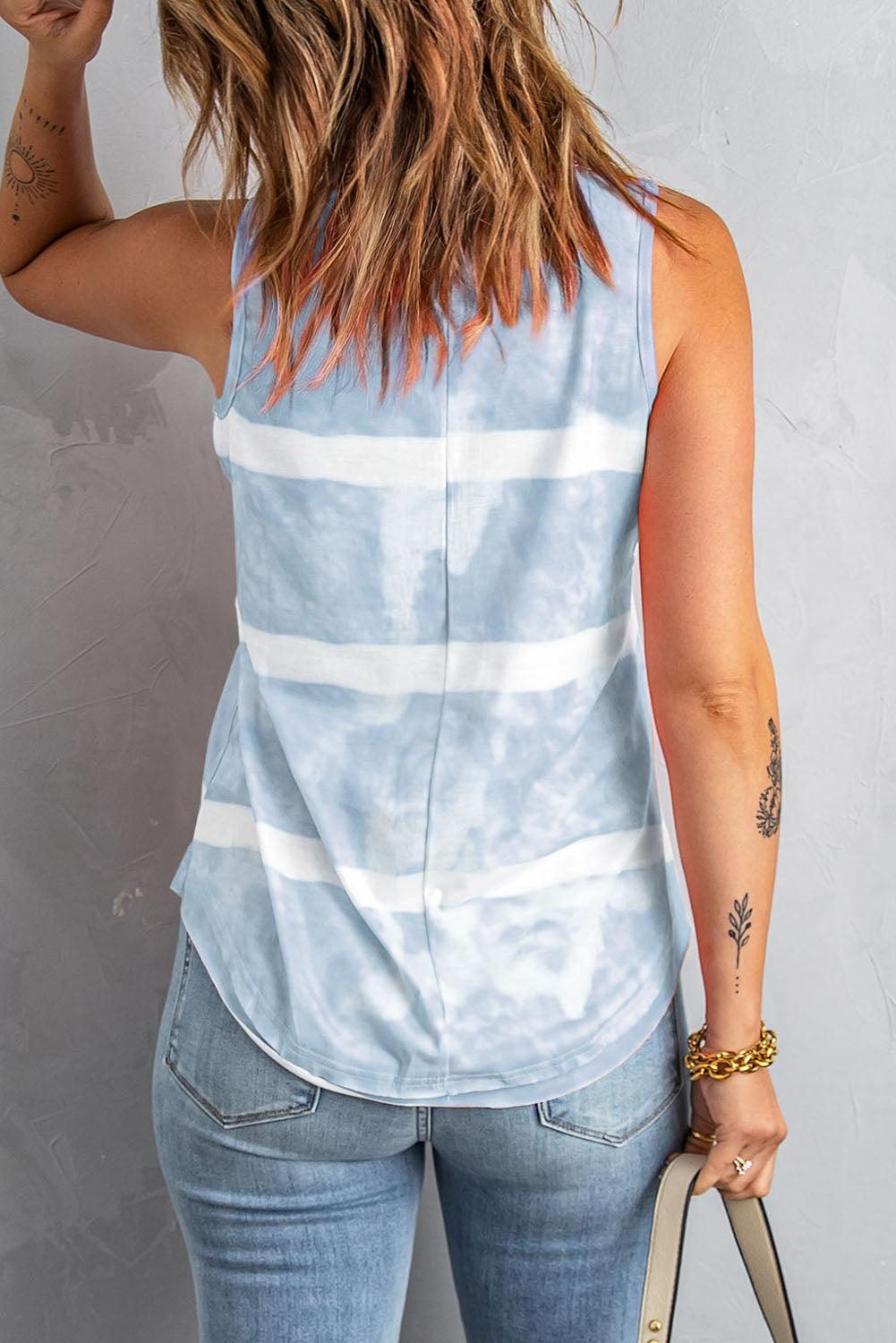 Tie-Dye Scoop Neck Henley Tank BLUE ZONE PLANET