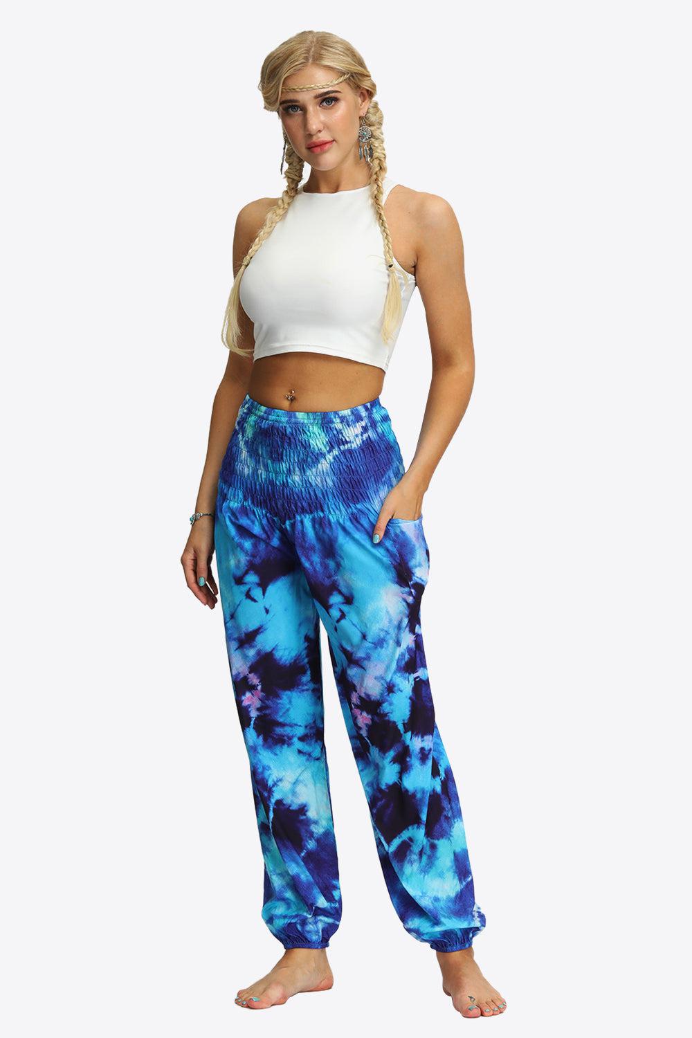 Tie-Dye Smocked Joggers BLUE ZONE PLANET