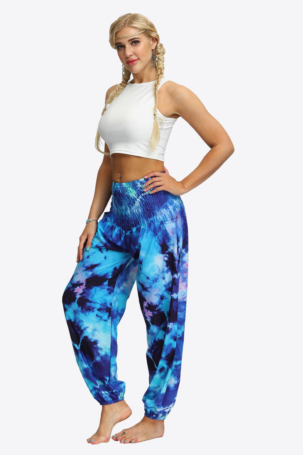 Tie-Dye Smocked Joggers BLUE ZONE PLANET