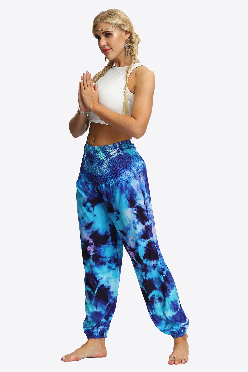 Tie-Dye Smocked Joggers BLUE ZONE PLANET
