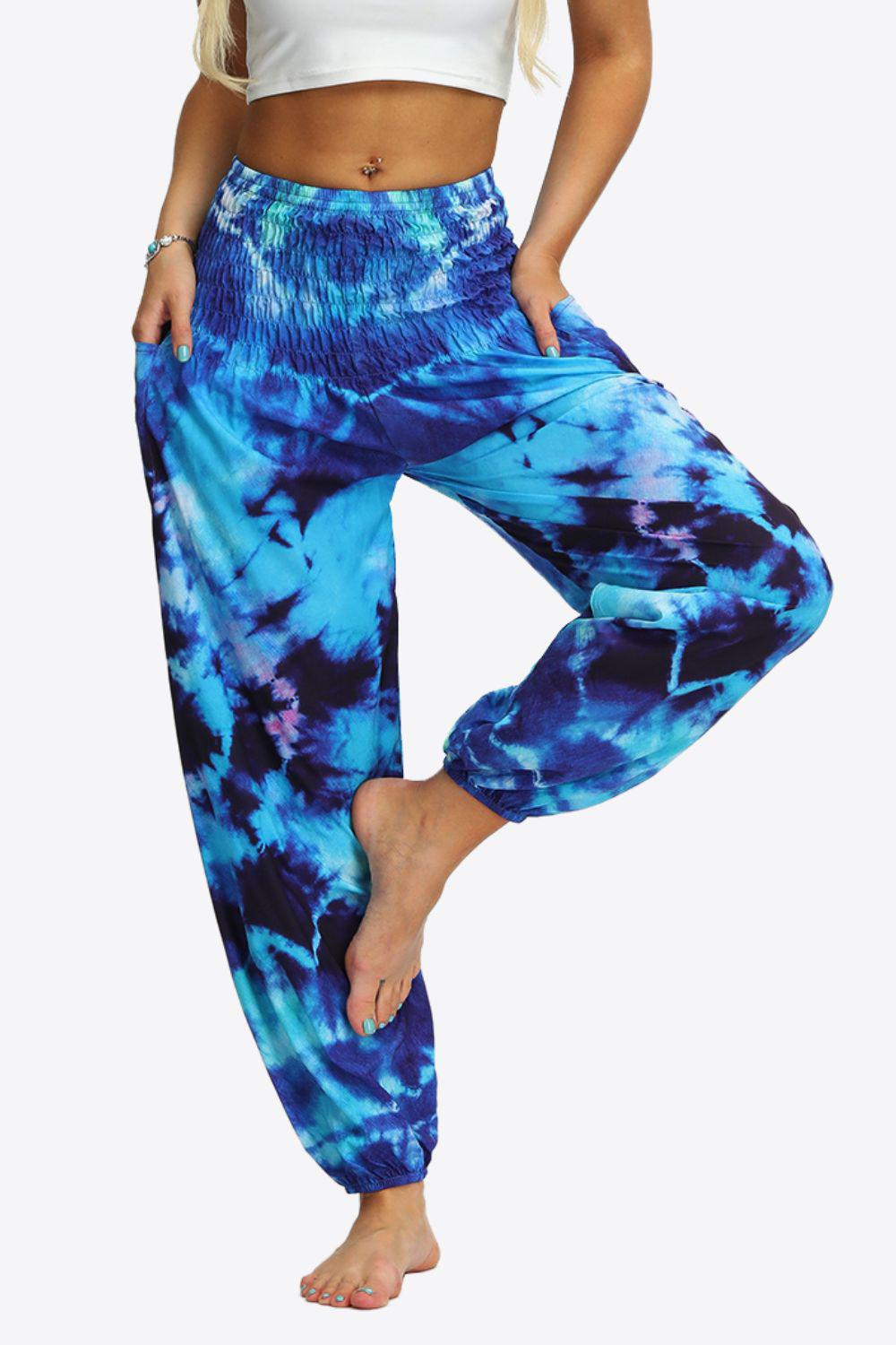 Tie-Dye Smocked Joggers BLUE ZONE PLANET