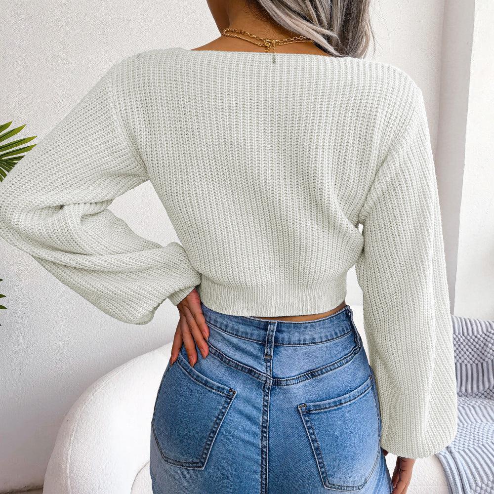 Tie-Front Rib-Knit Cropped Sweater BLUE ZONE PLANET
