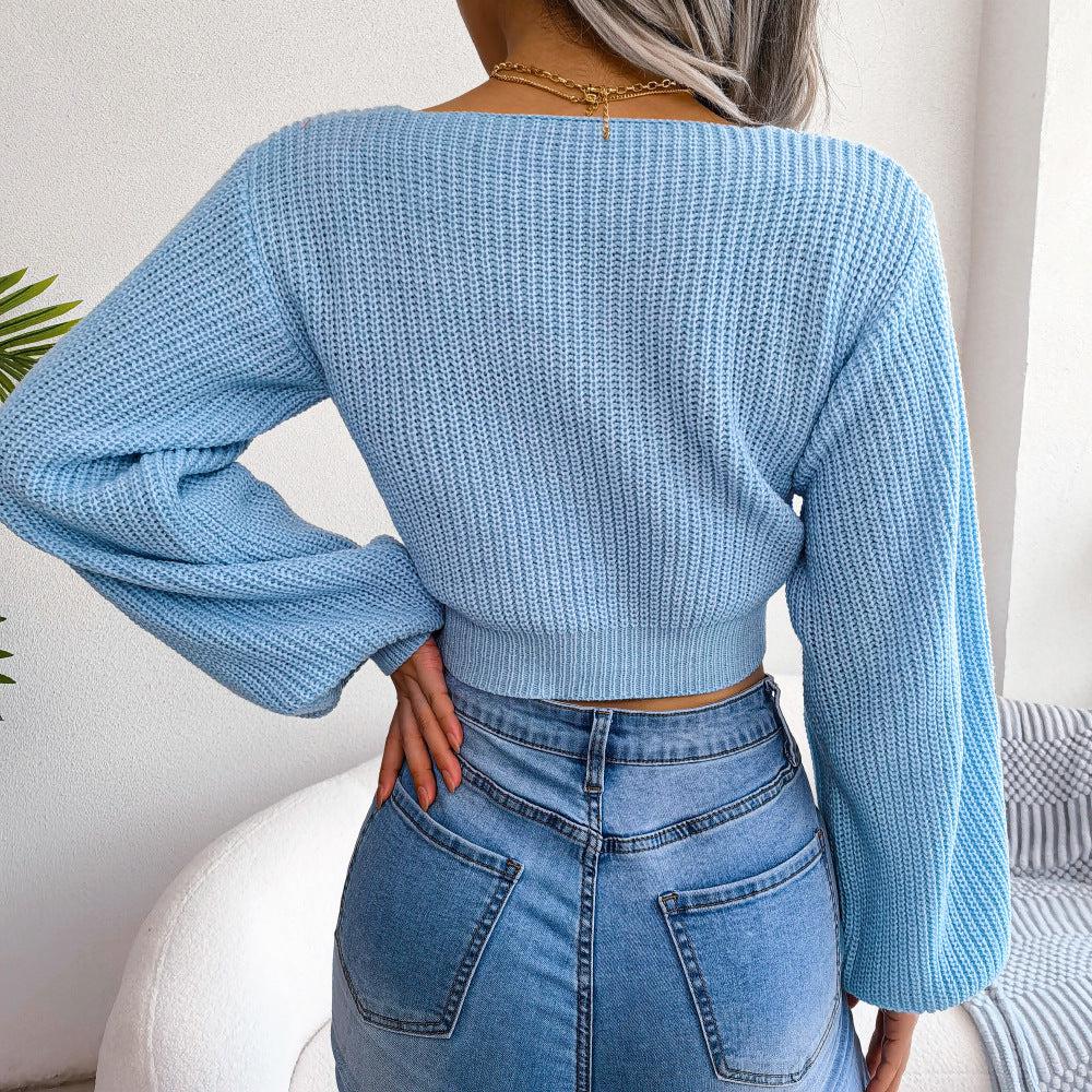 Tie-Front Rib-Knit Cropped Sweater BLUE ZONE PLANET