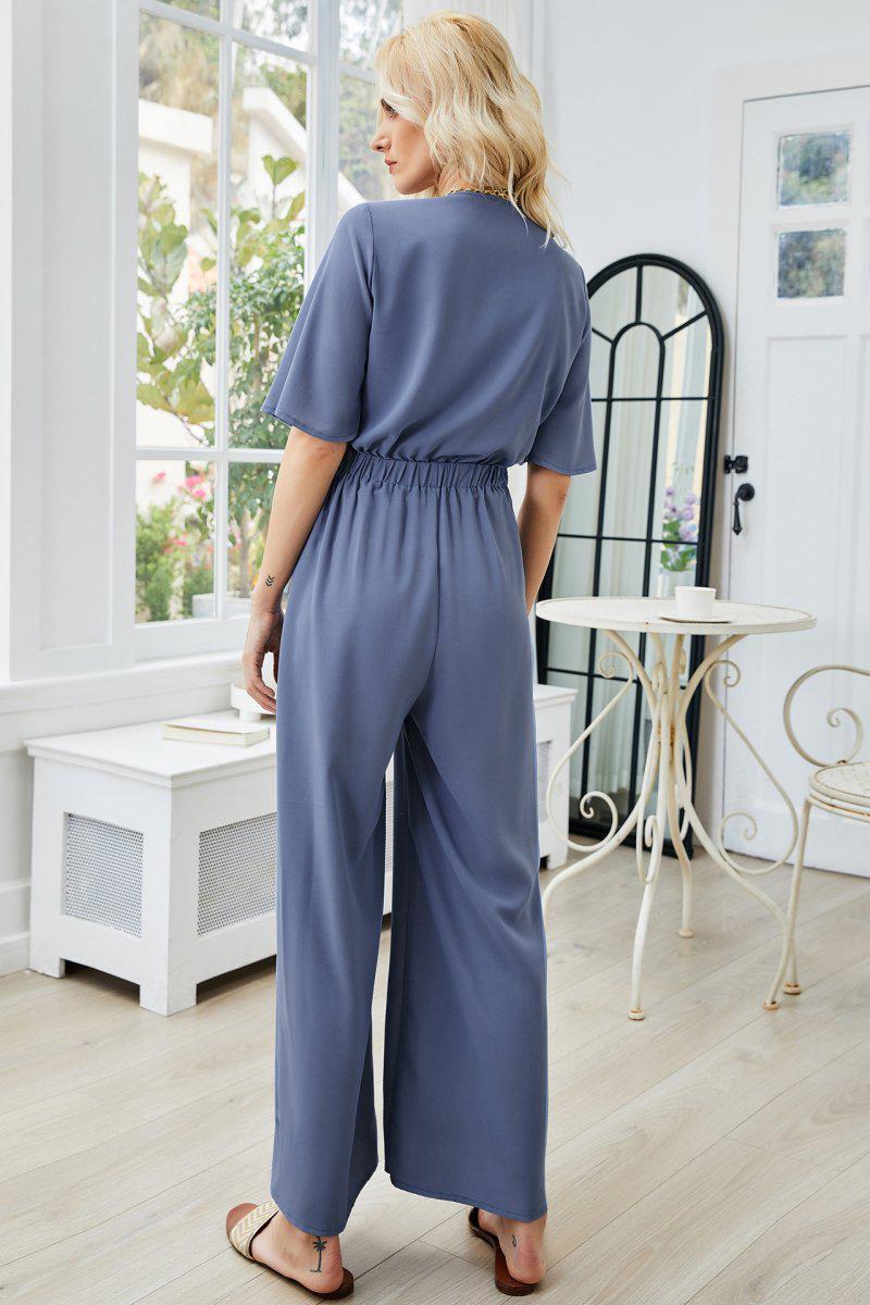 Tie Front Top & Wide Leg Pants Set BLUE ZONE PLANET