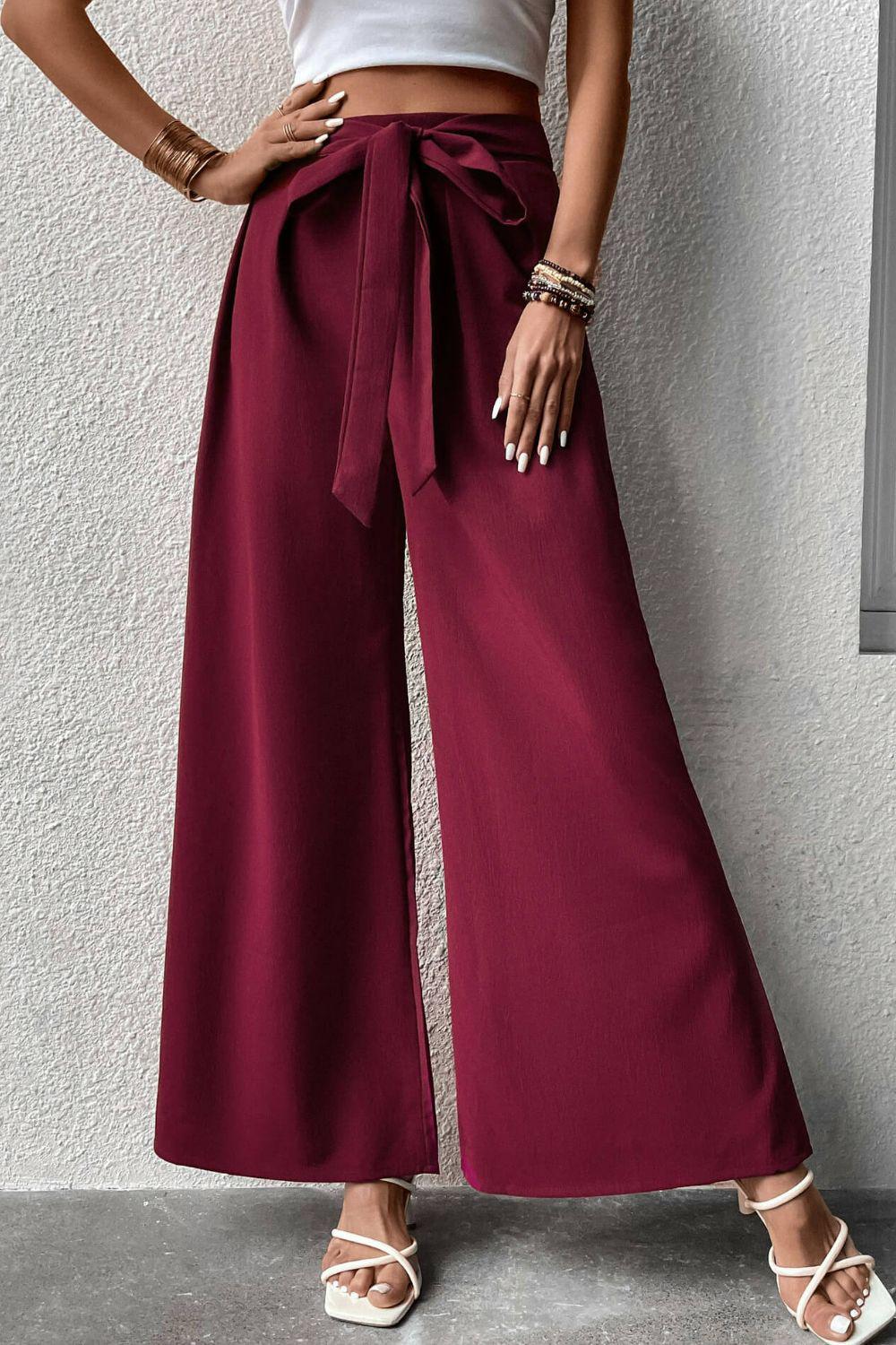 Tie Front Wide Leg Pants BLUE ZONE PLANET