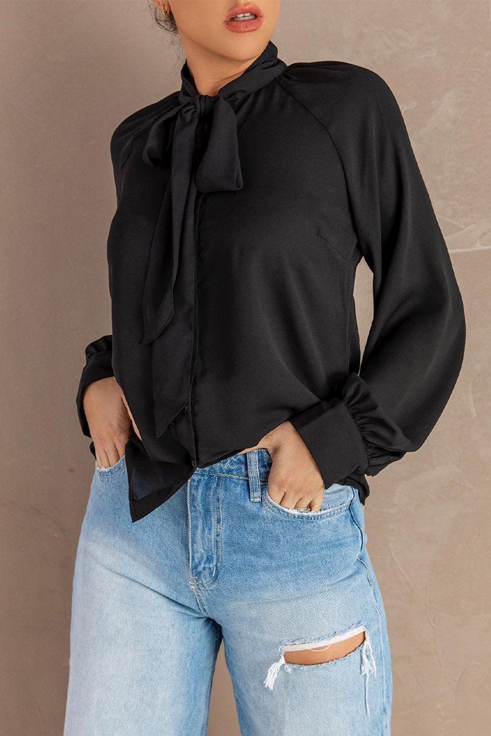 Tie Neck Strappy Back Shirt BLUE ZONE PLANET