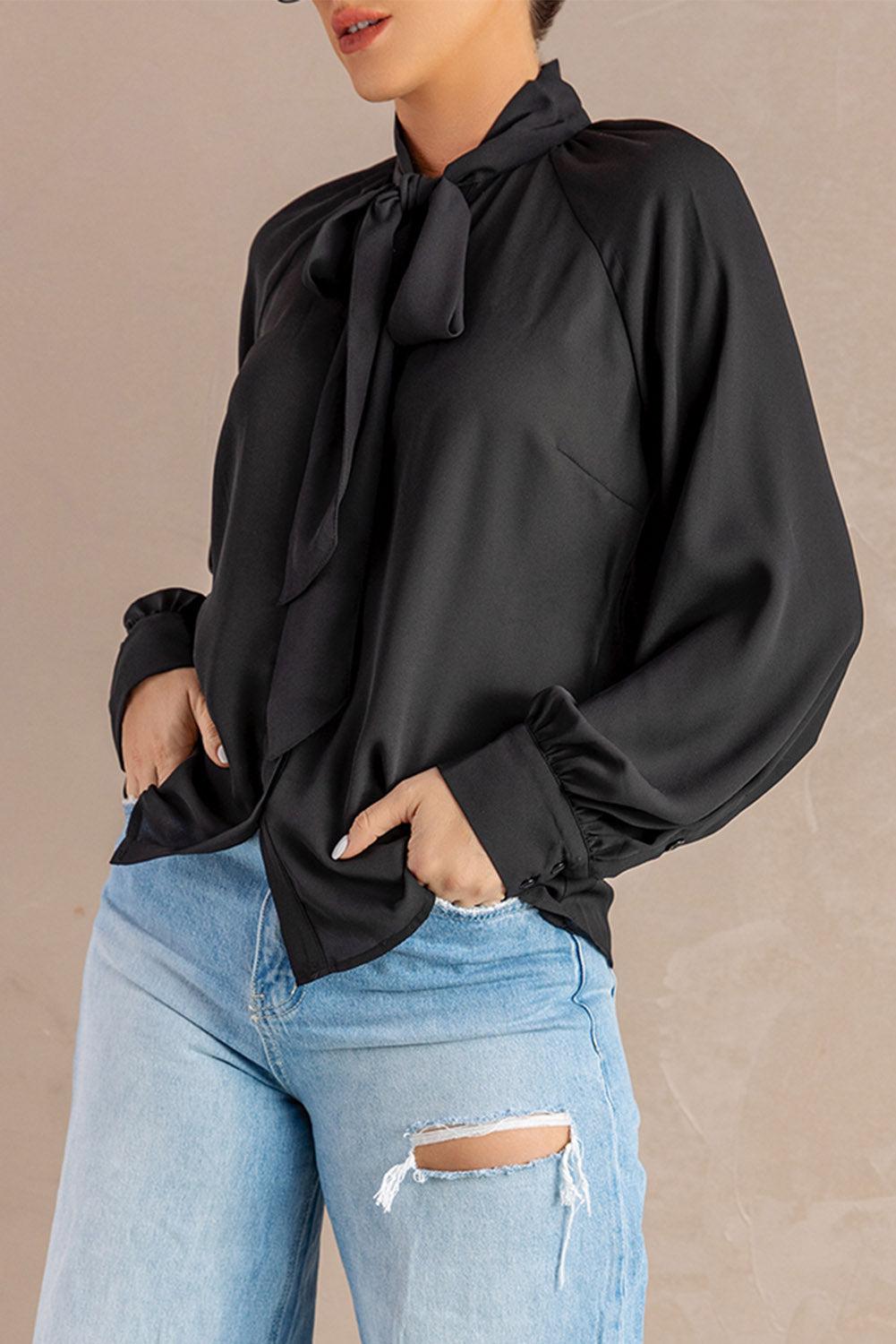 Tie Neck Strappy Back Shirt BLUE ZONE PLANET
