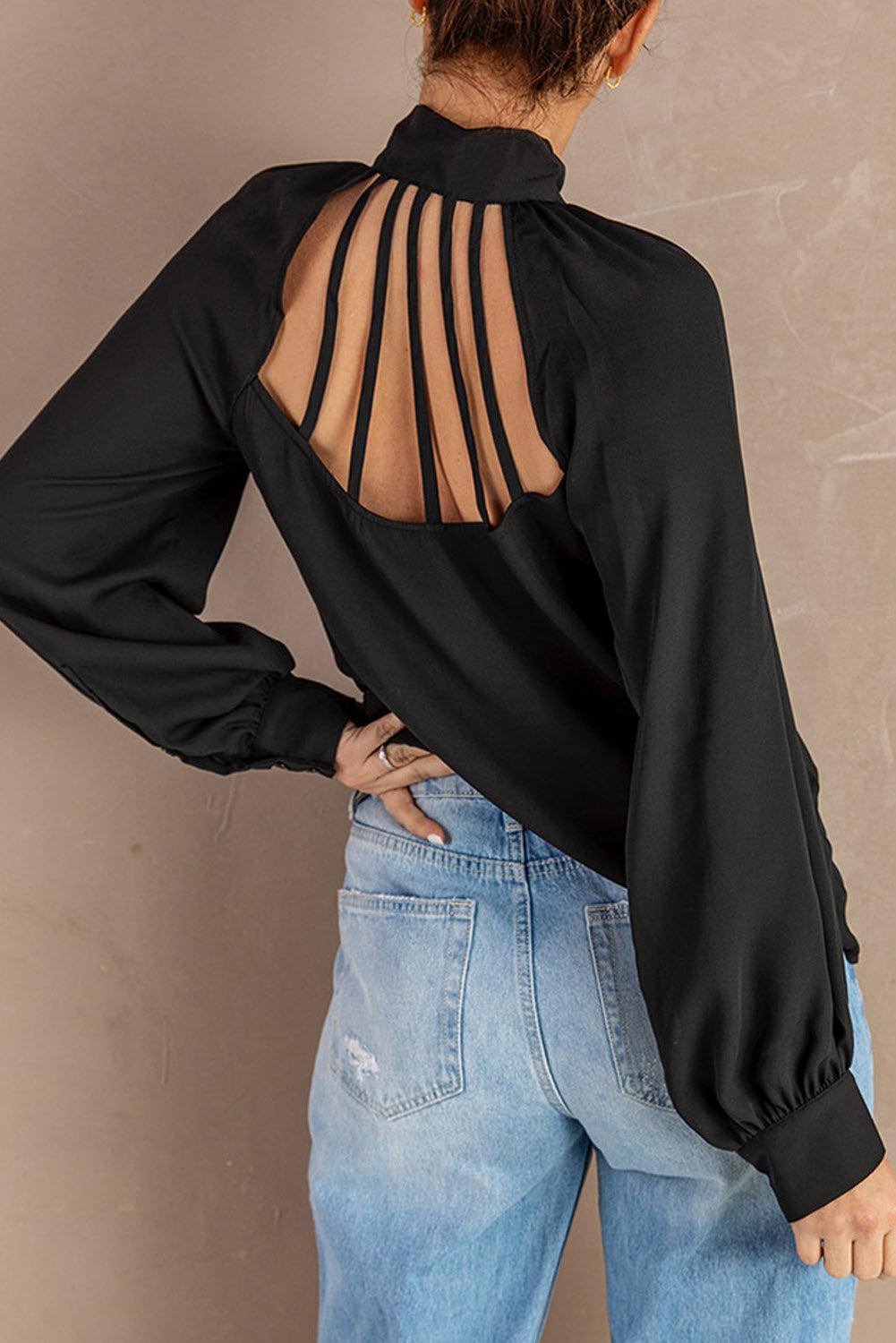 Tie Neck Strappy Back Shirt BLUE ZONE PLANET