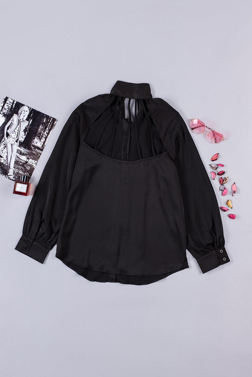 Tie Neck Strappy Back Shirt BLUE ZONE PLANET