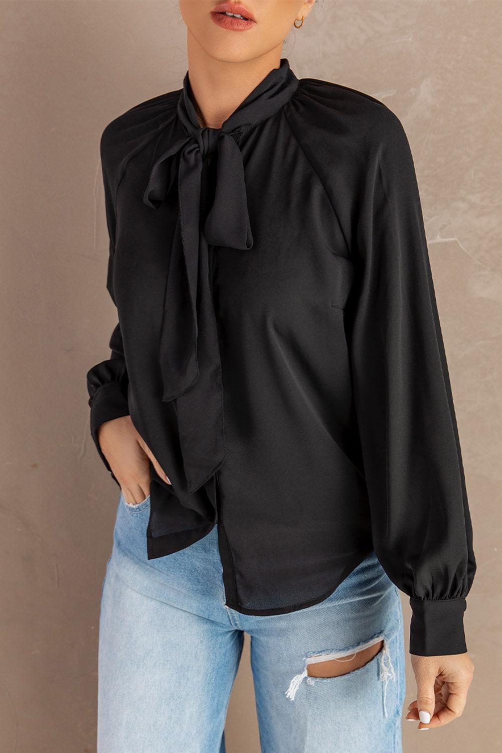Tie Neck Strappy Back Shirt BLUE ZONE PLANET
